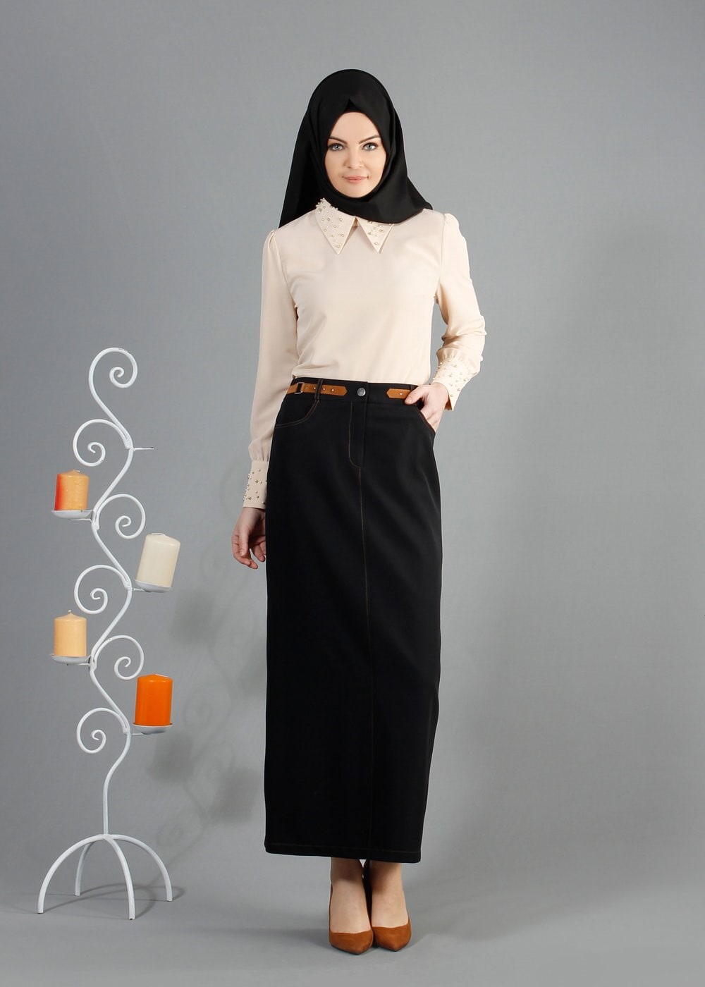 Tesettür giyim SİYAH 6847 Dilma Tesettür Etek 38/46 TEK40