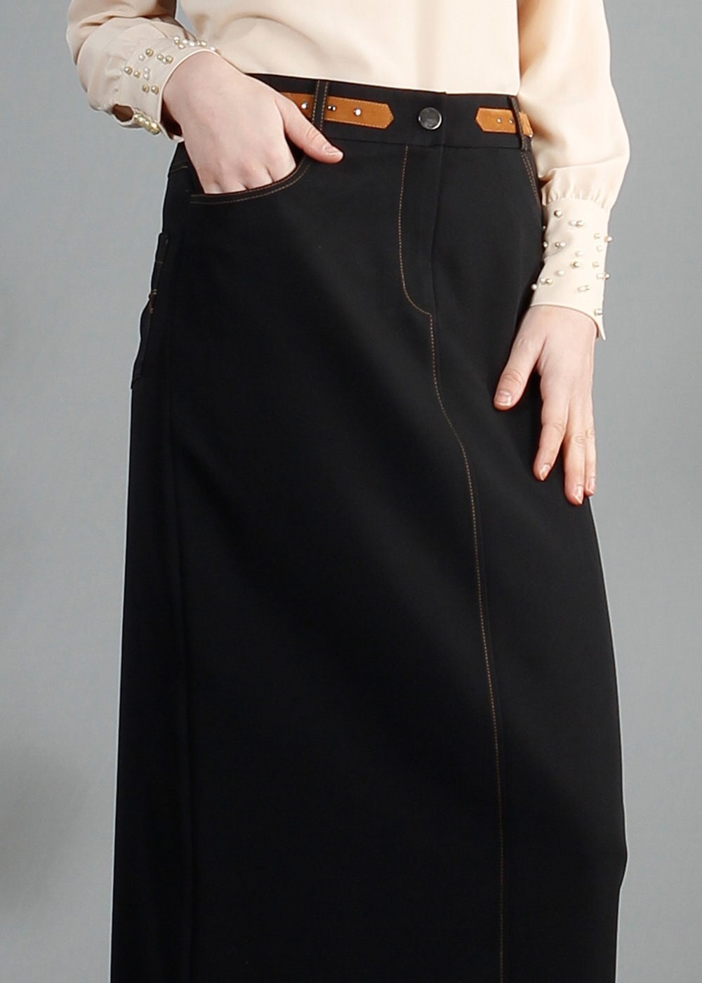 Tesettür giyim SİYAH 6847 Dilma Tesettür Etek 38/46 TEK40