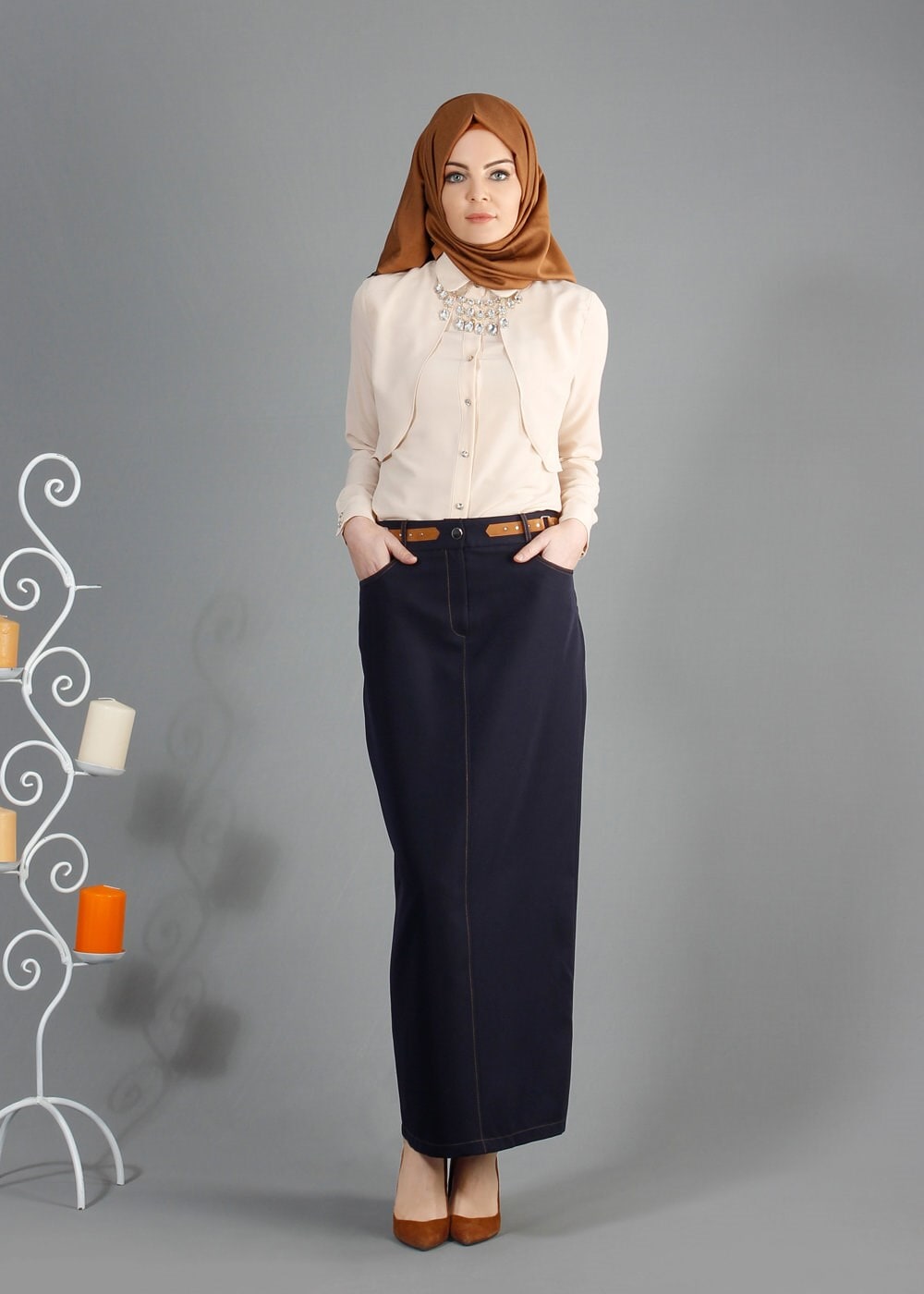 Tesettür giyim LACİVERT 6847 Dilma Tesettür Etek 38/46 TEK40