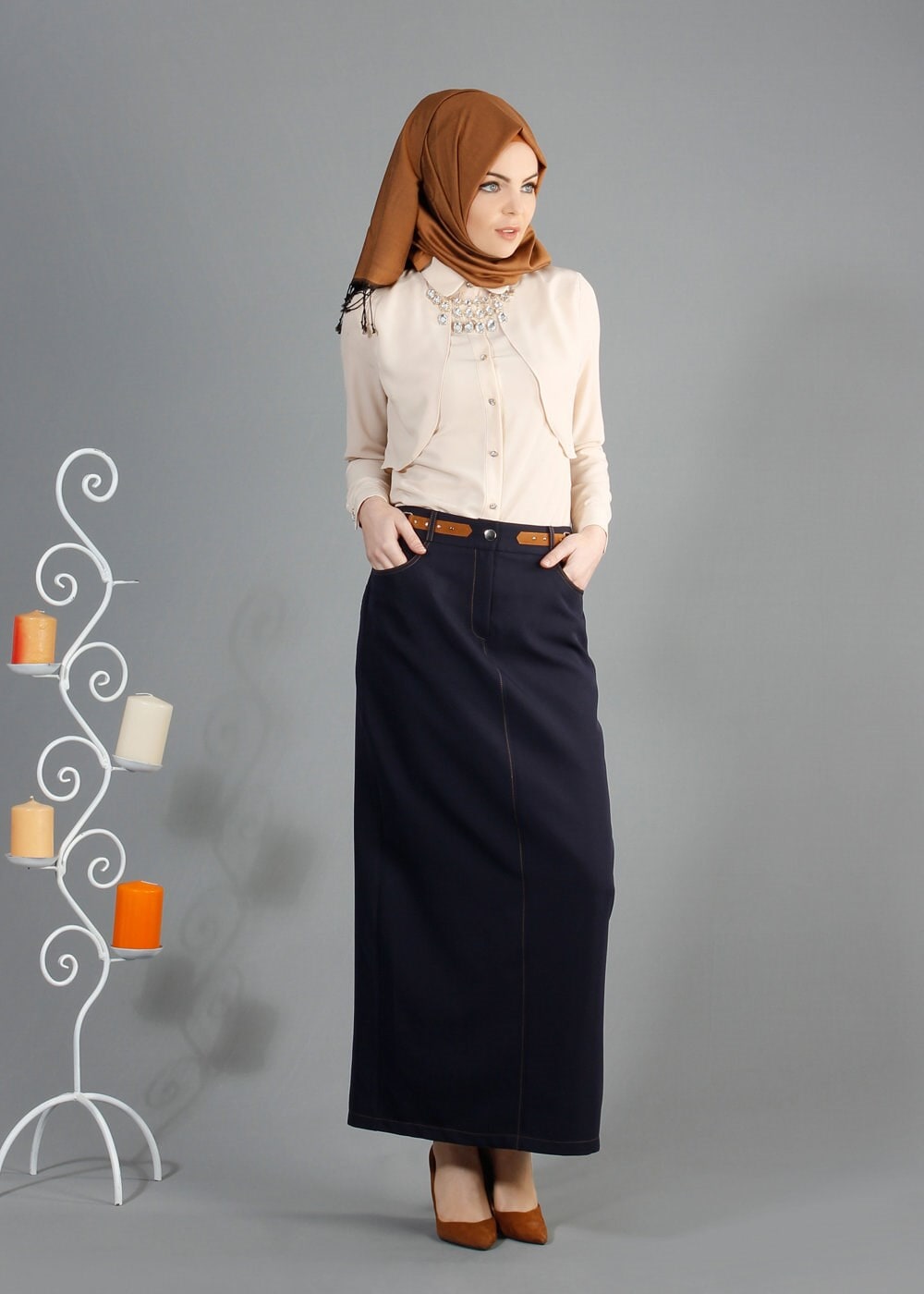 Tesettür giyim LACİVERT 6847 Dilma Tesettür Etek 38/46 TEK40