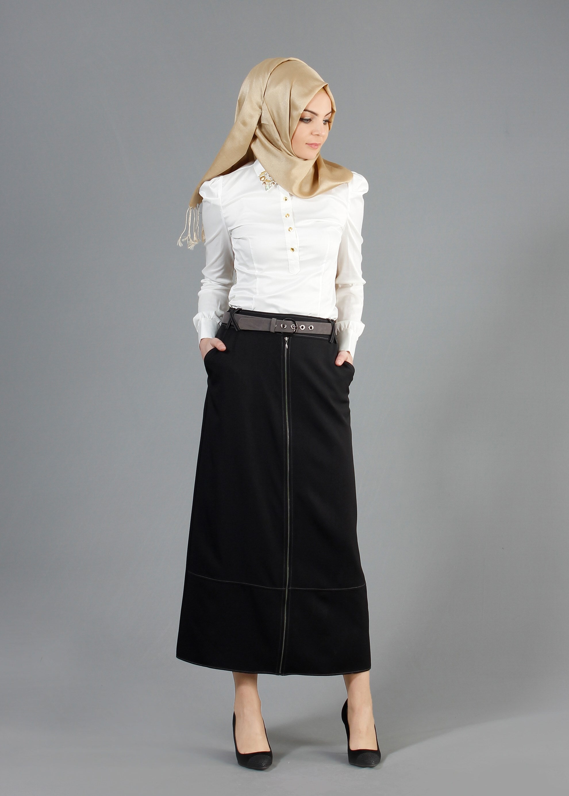 Tesettür giyim SİYAH 6849 Stil Tesettür Etek 38/46 TEK40