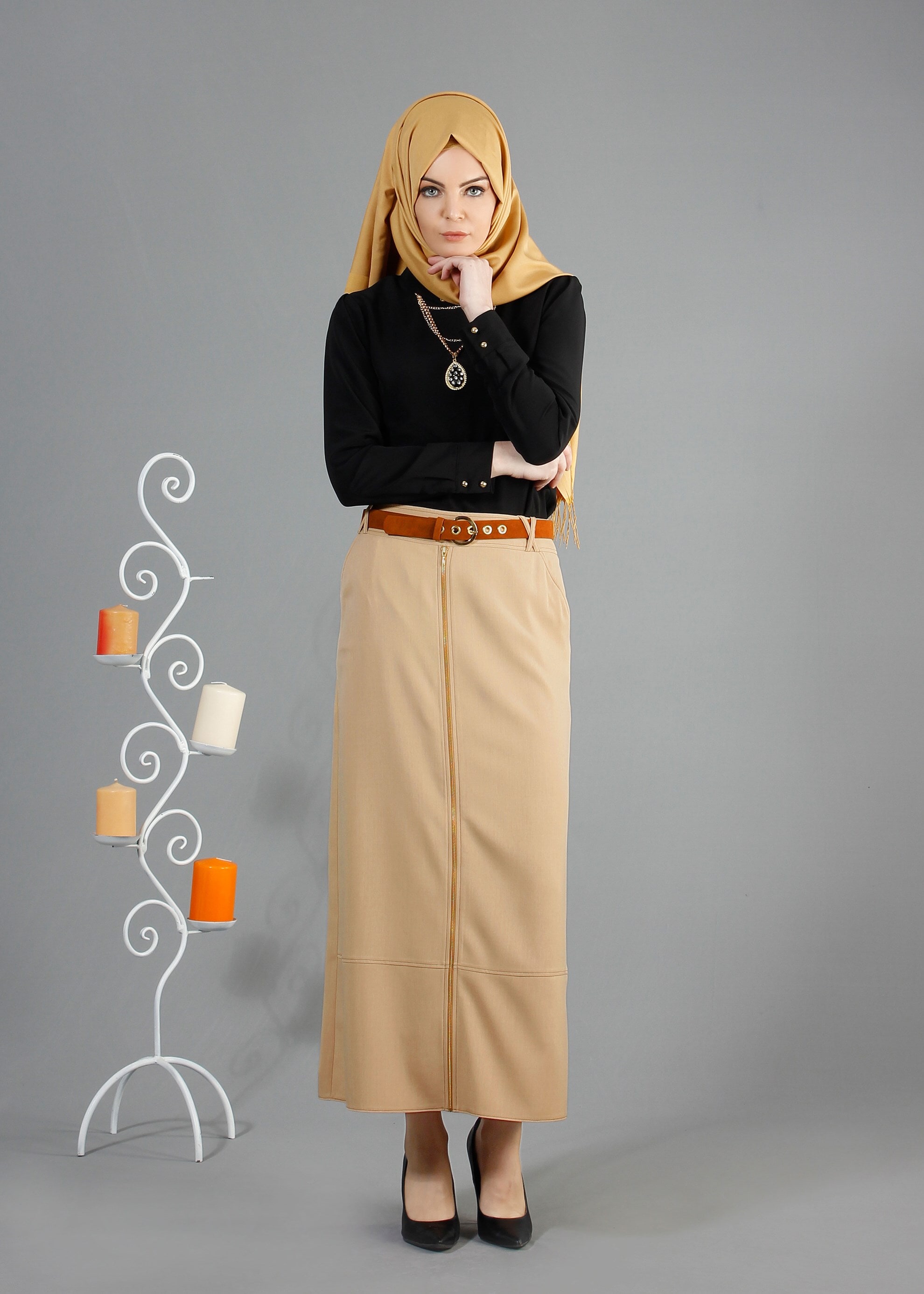 Tesettür giyim BEJ 6849 Stil Tesettür Etek 38/46 TEK40