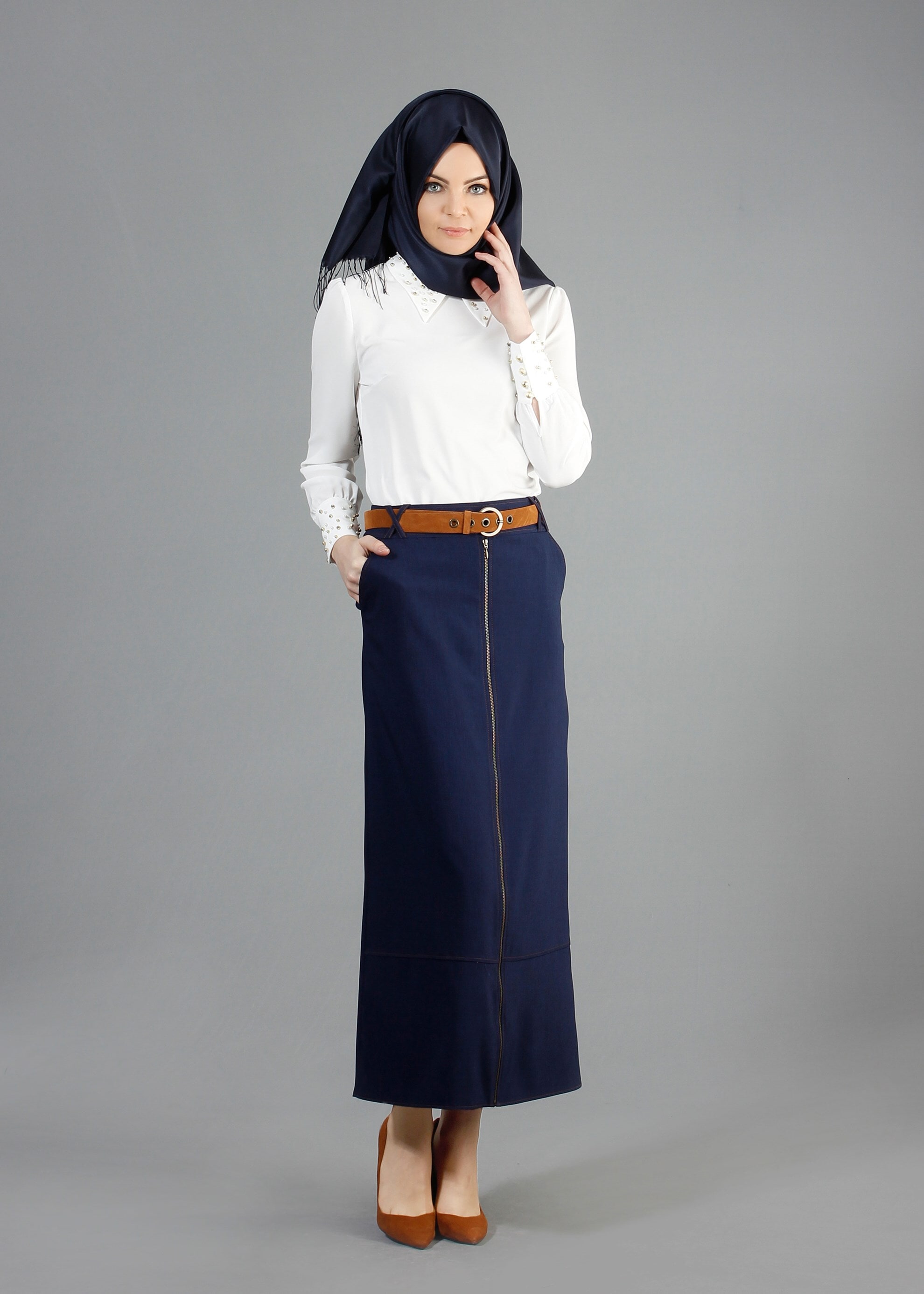 Tesettür giyim LACİVERT 6849 Stil Tesettür Etek 38/46 TEK40