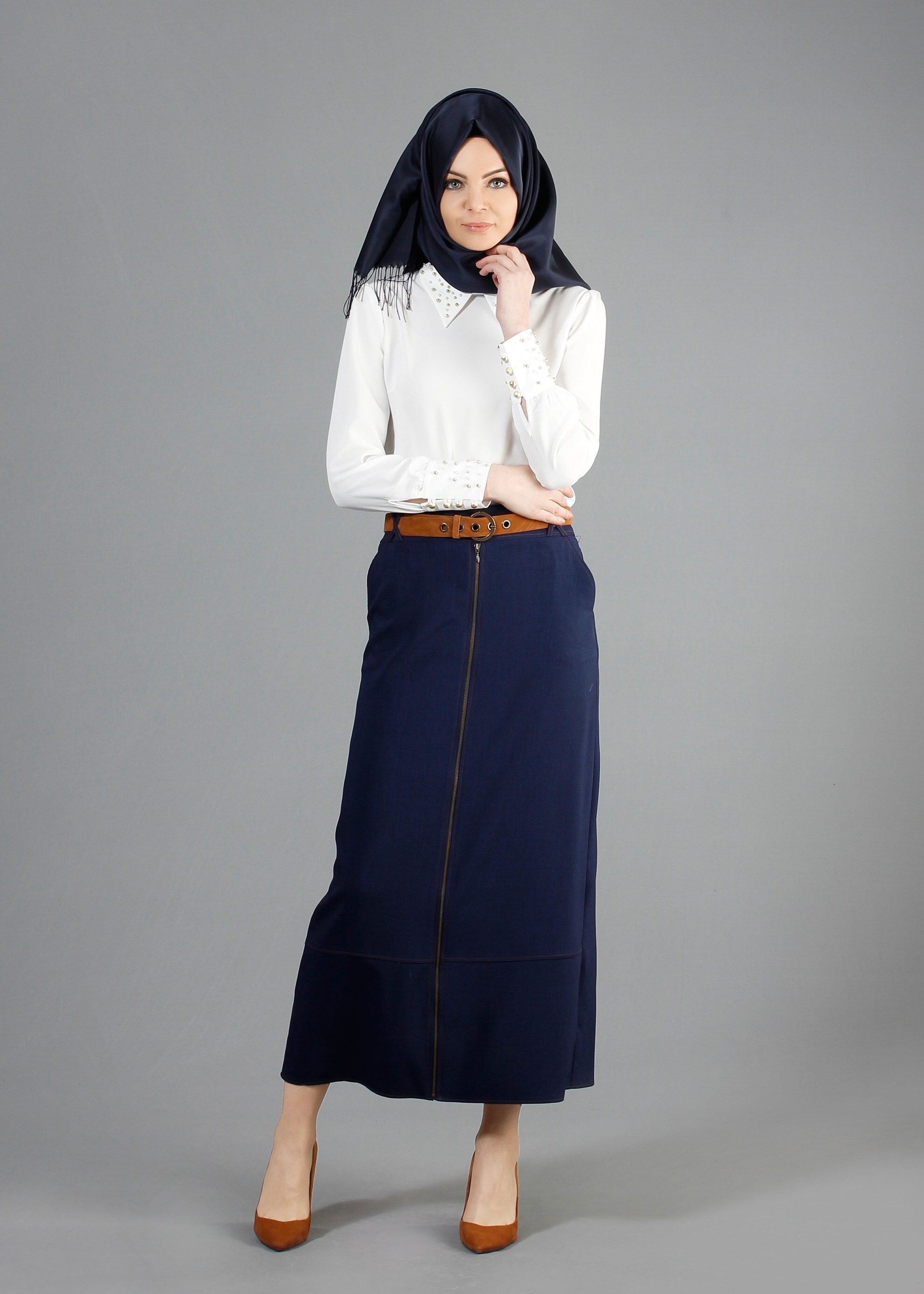 Tesettür giyim LACİVERT 6849 Stil Tesettür Etek 38/46 TEK40