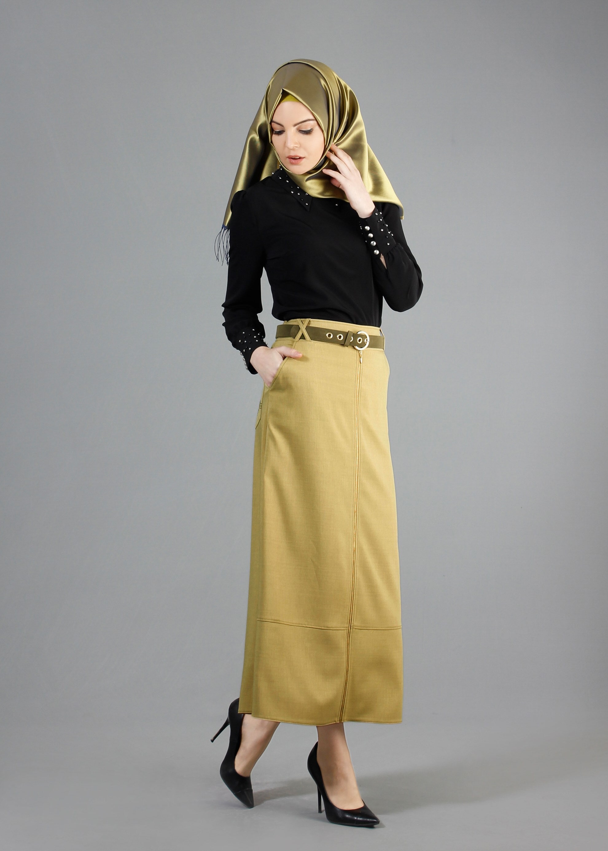 Tesettür giyim YEŞİL 6849 Stil Tesettür Etek 38/46 TEK40