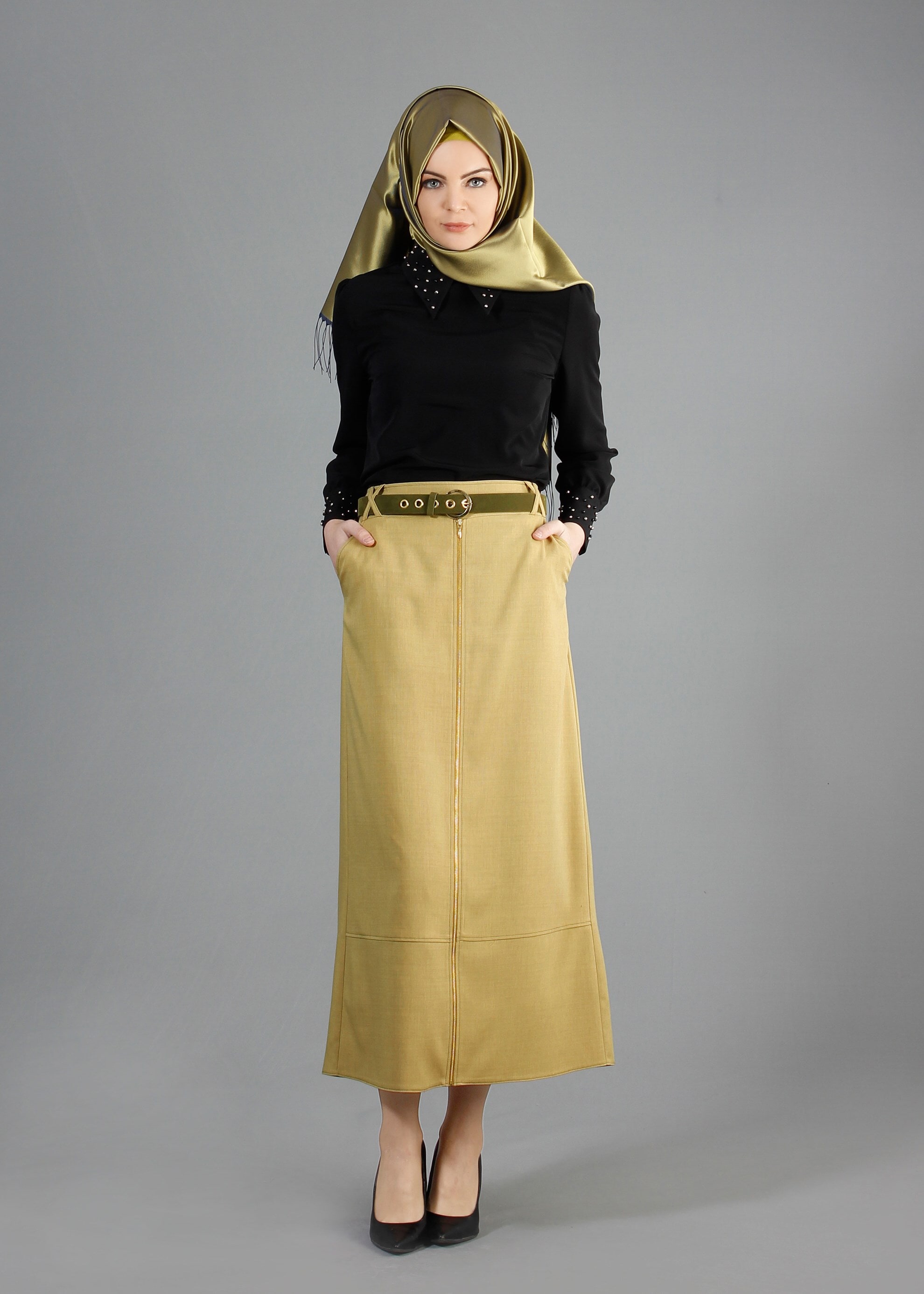 Tesettür giyim YEŞİL 6849 Stil Tesettür Etek 38/46 TEK40