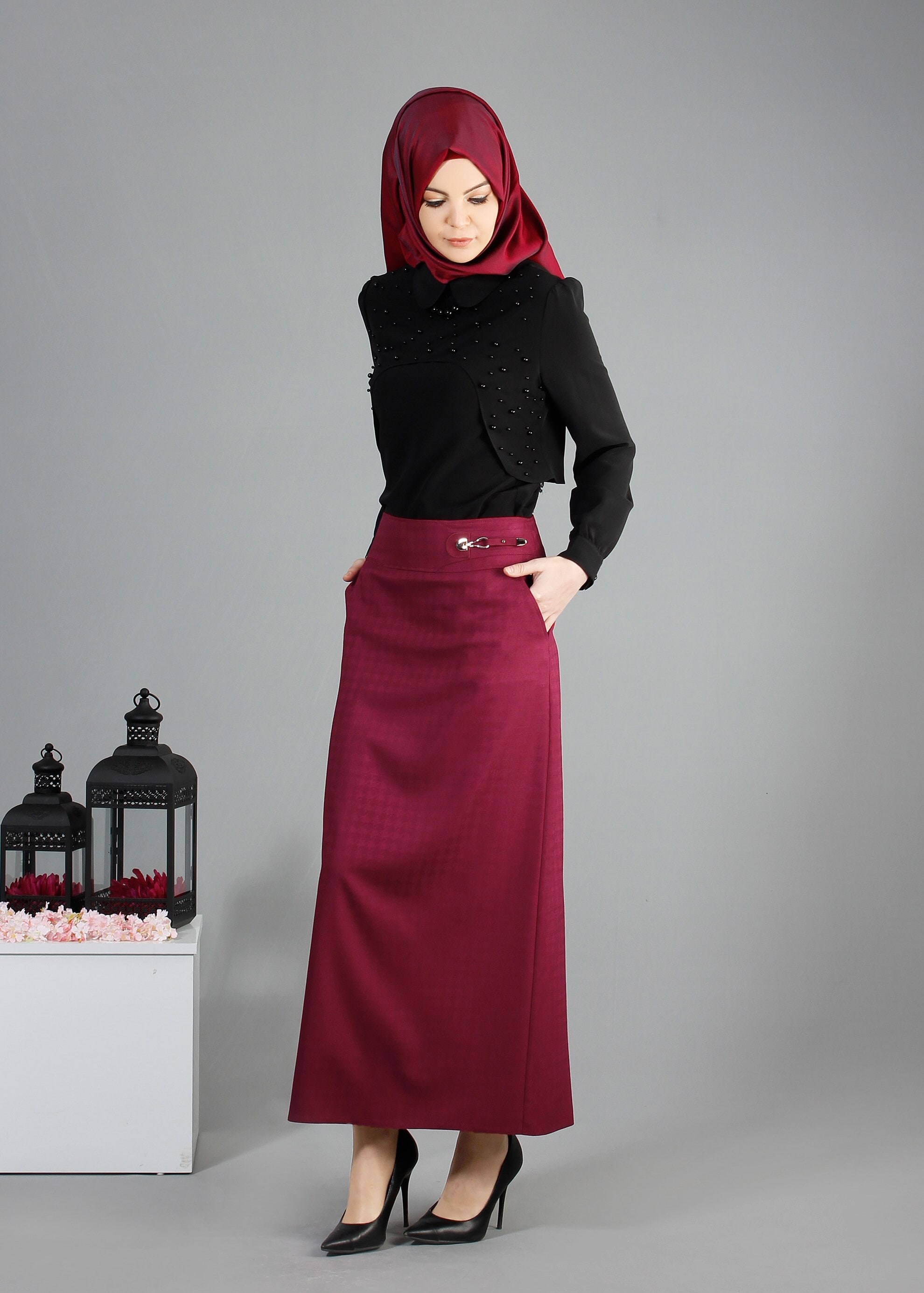 Tesettür giyim FUŞYA 6851 Estela Tesettür 10300 Etek  38/44