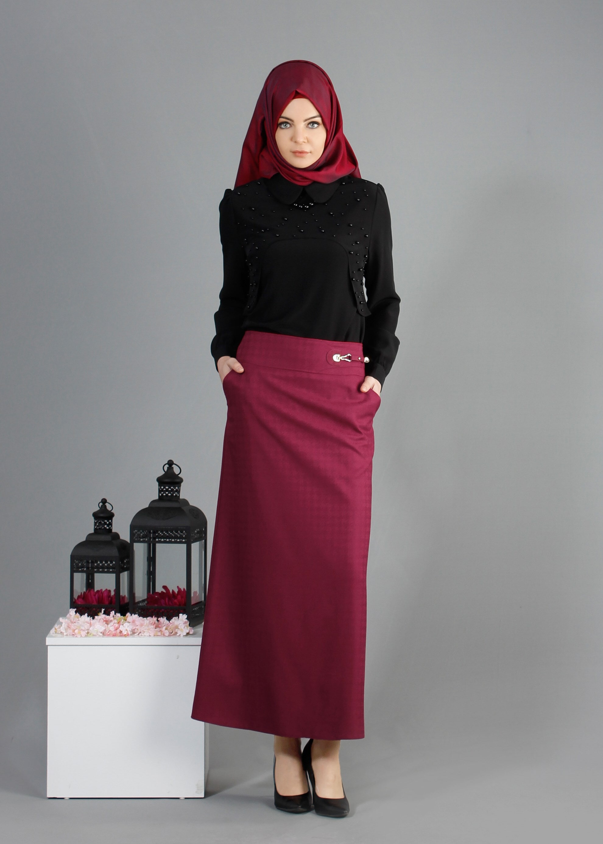 Tesettür giyim FUŞYA 6851 Estela Tesettür 10300 Etek  38/44