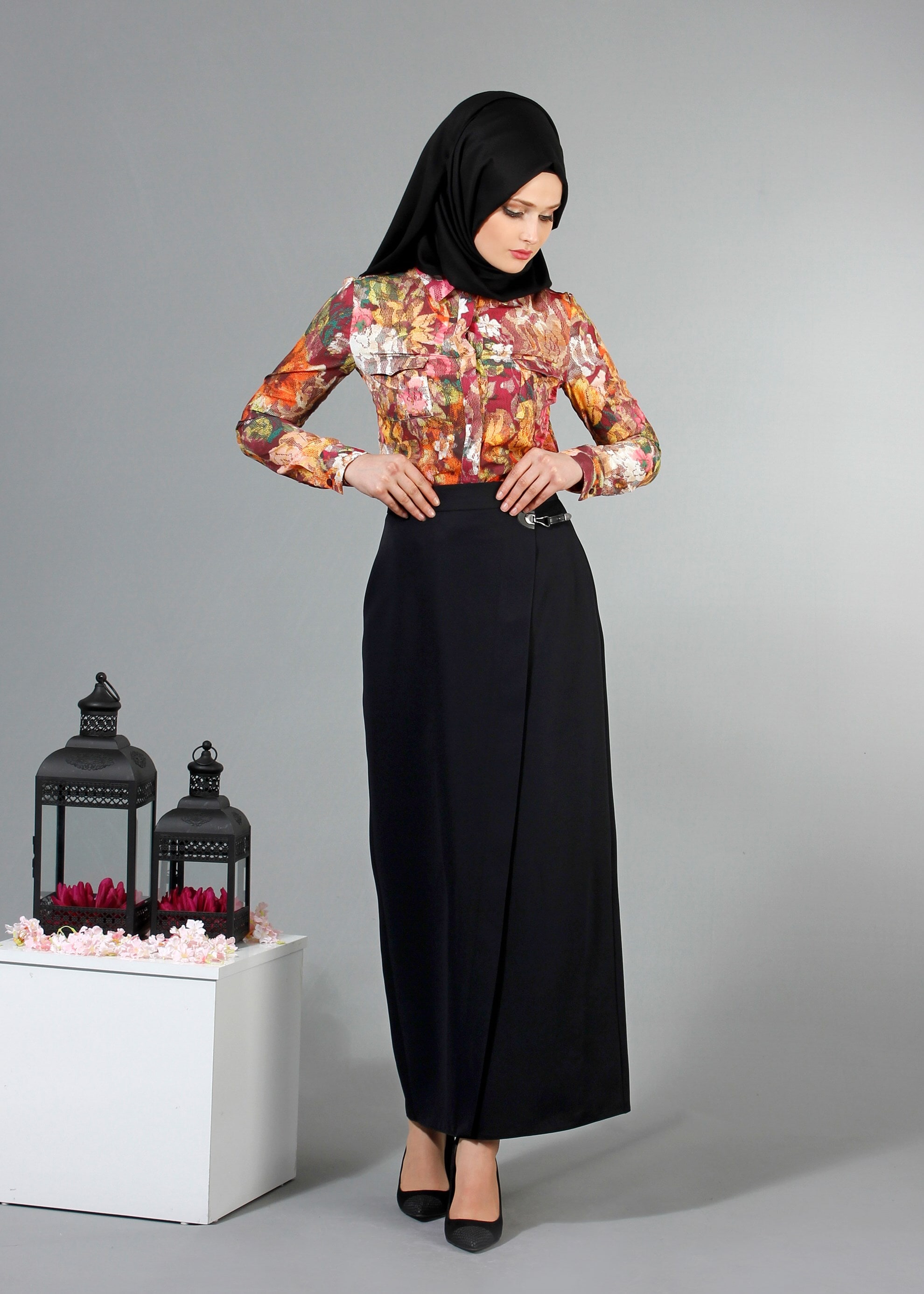 Tesettür giyim SİYAH 6853 Dilma Tesettür Etek 38/44 TEK36