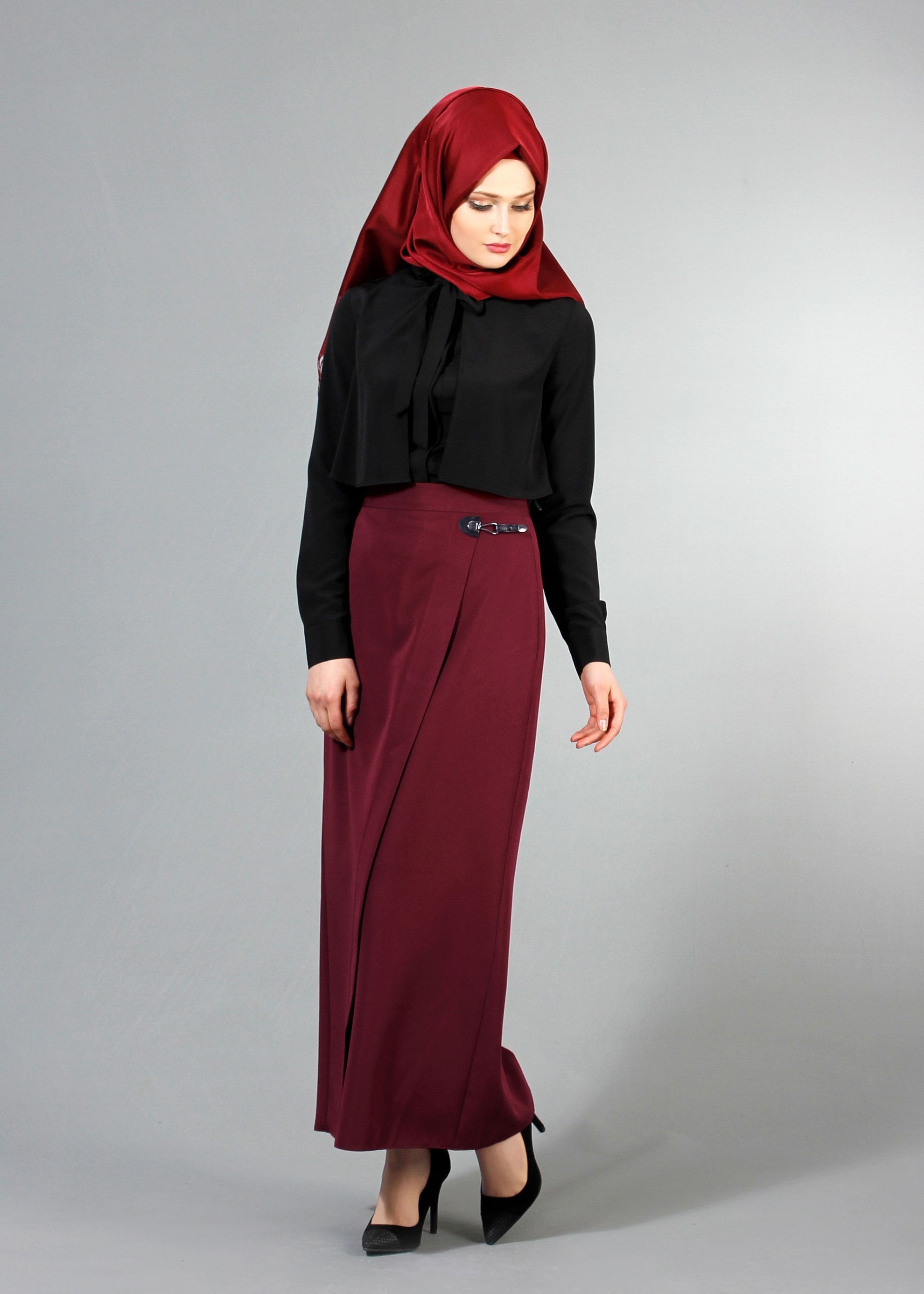 Tesettür giyim BORDO 6853 Dilma Tesettür Etek 38/44 TEK36