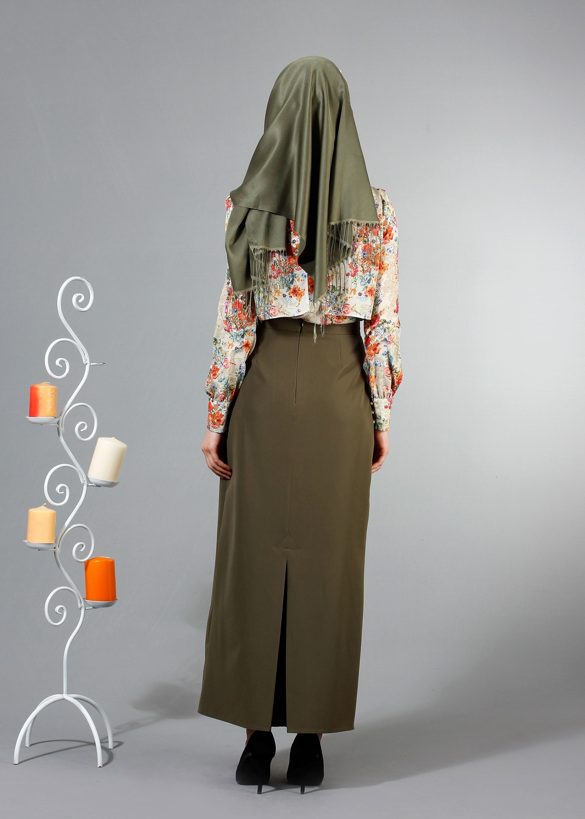 Tesettür giyim HAKİ 6853 Dilma Tesettür Etek 38/44 TEK36