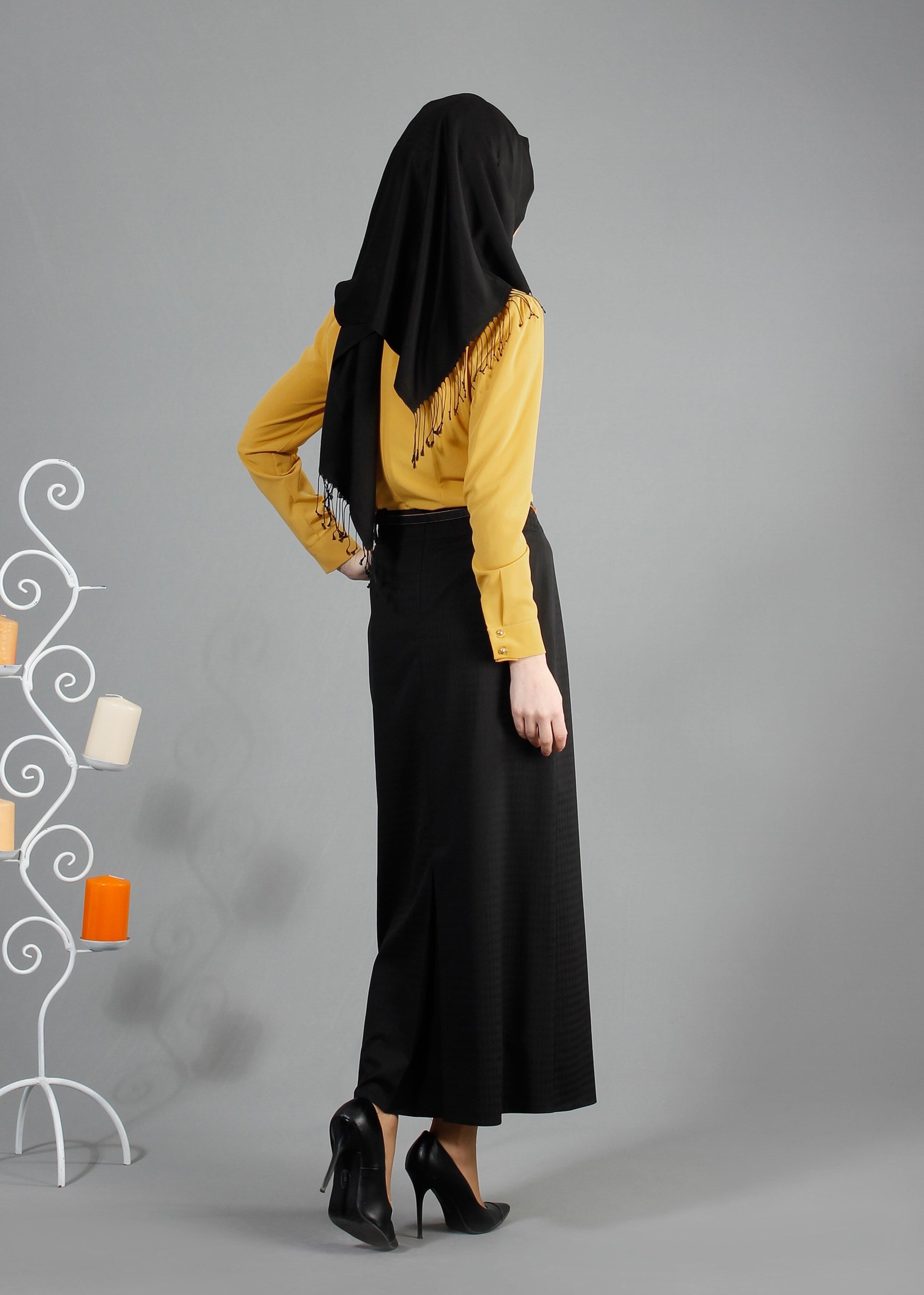 Tesettür giyim SİYAH GİZLİ YIRTMAÇLI DÜZ KESİM ETEK 6854