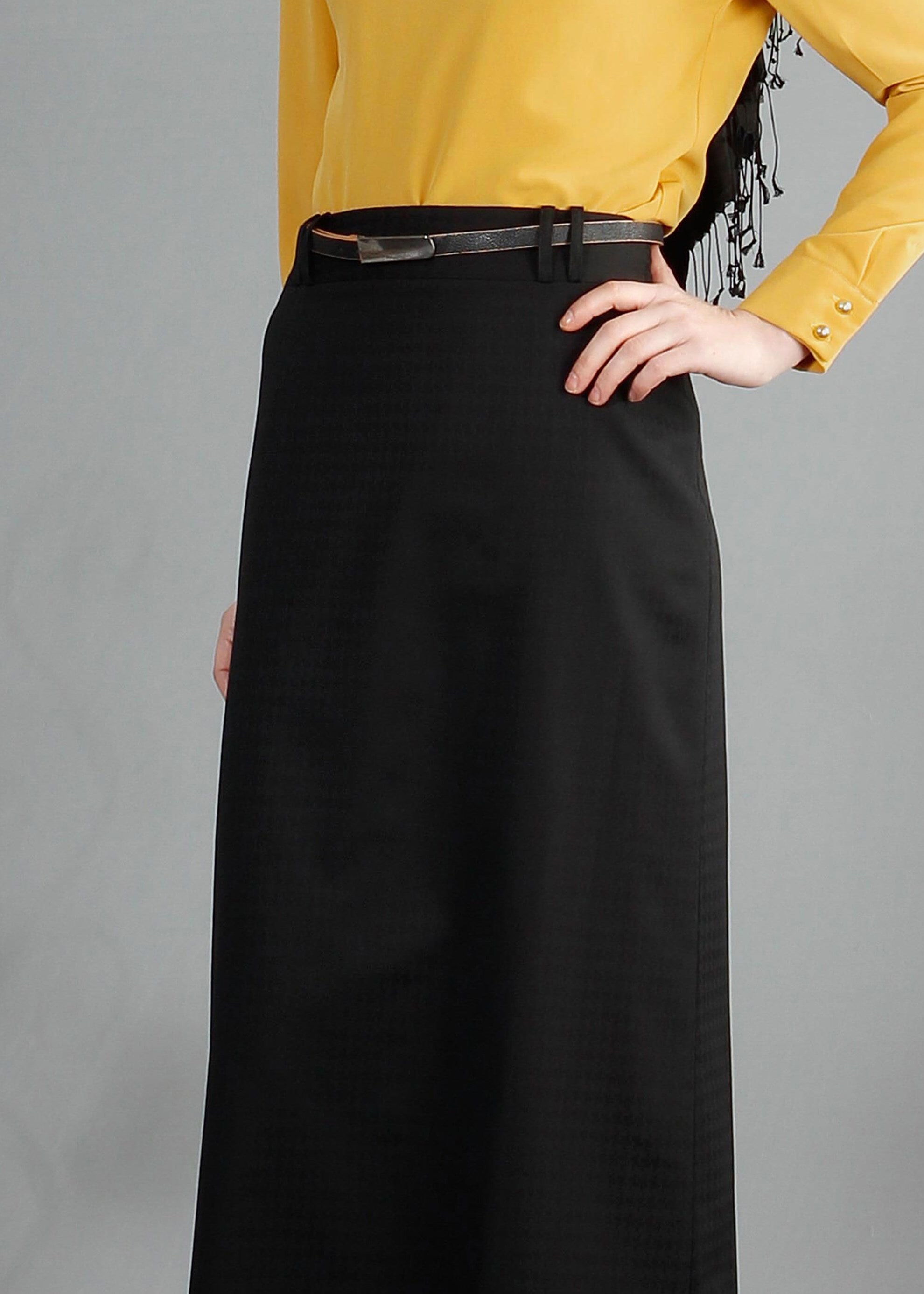 Tesettür giyim SİYAH GİZLİ YIRTMAÇLI DÜZ KESİM ETEK 6854