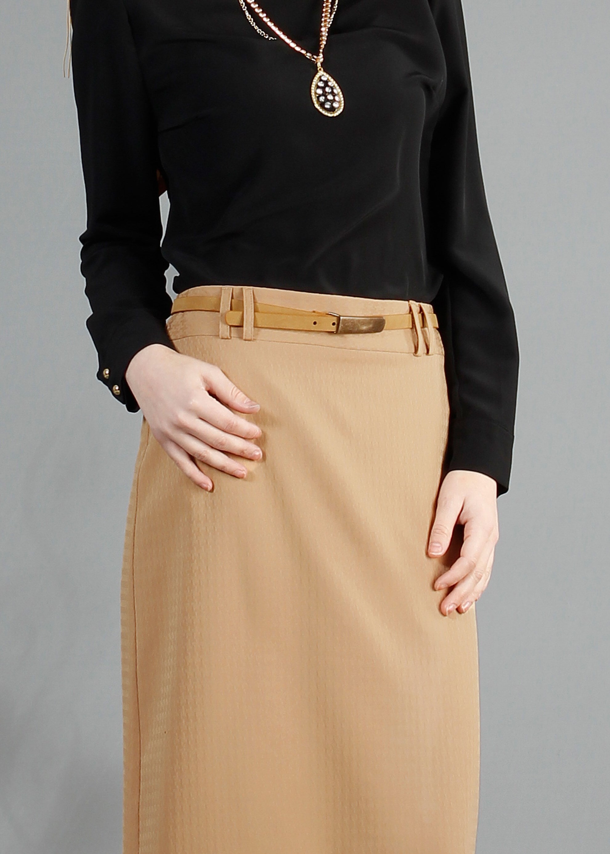 Tesettür giyim SARI GİZLİ YIRTMAÇLI DÜZ KESİM ETEK 6854