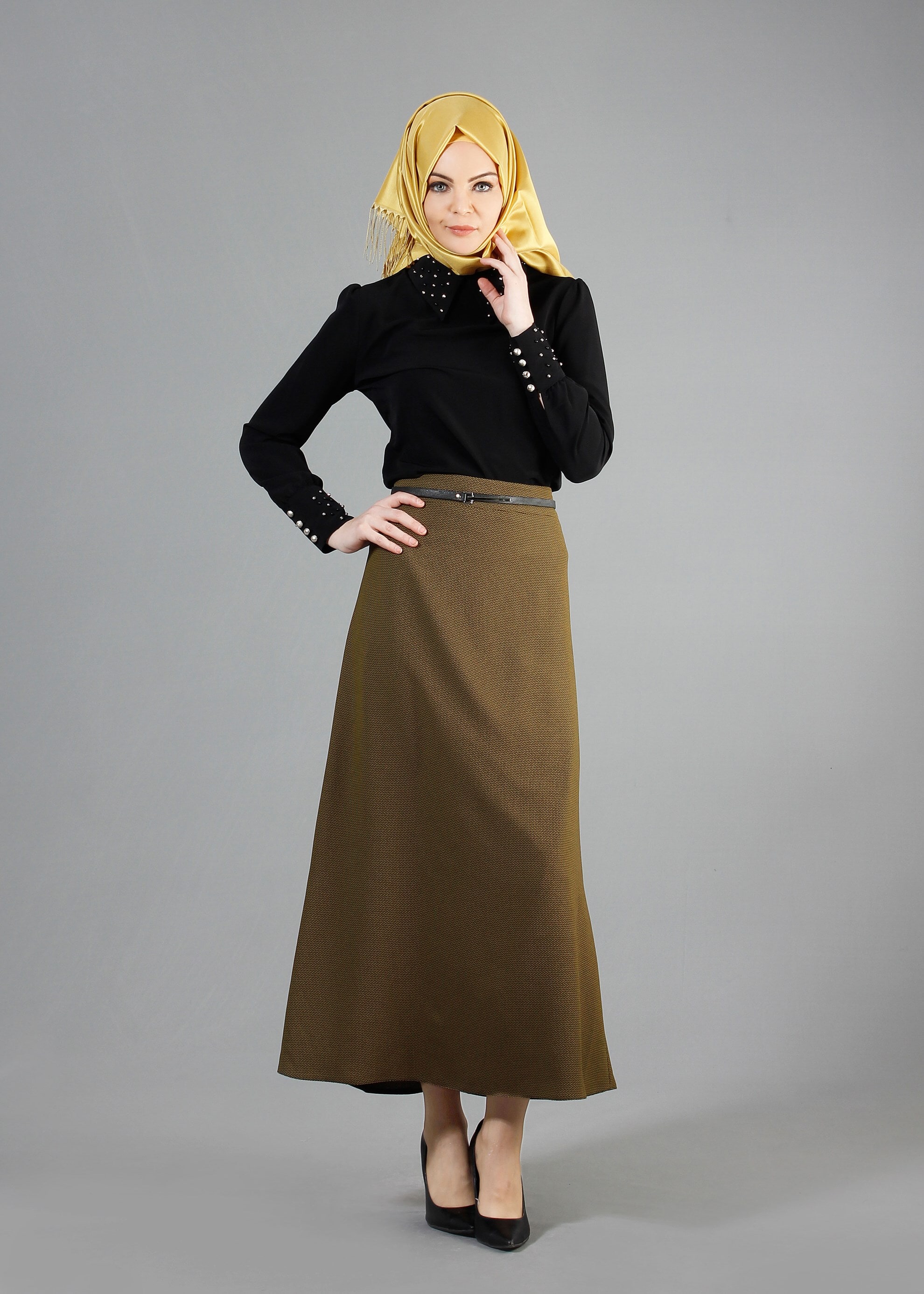 Tesettür giyim SARI 6856 Çitlenbik Tesettür Etek  40/48