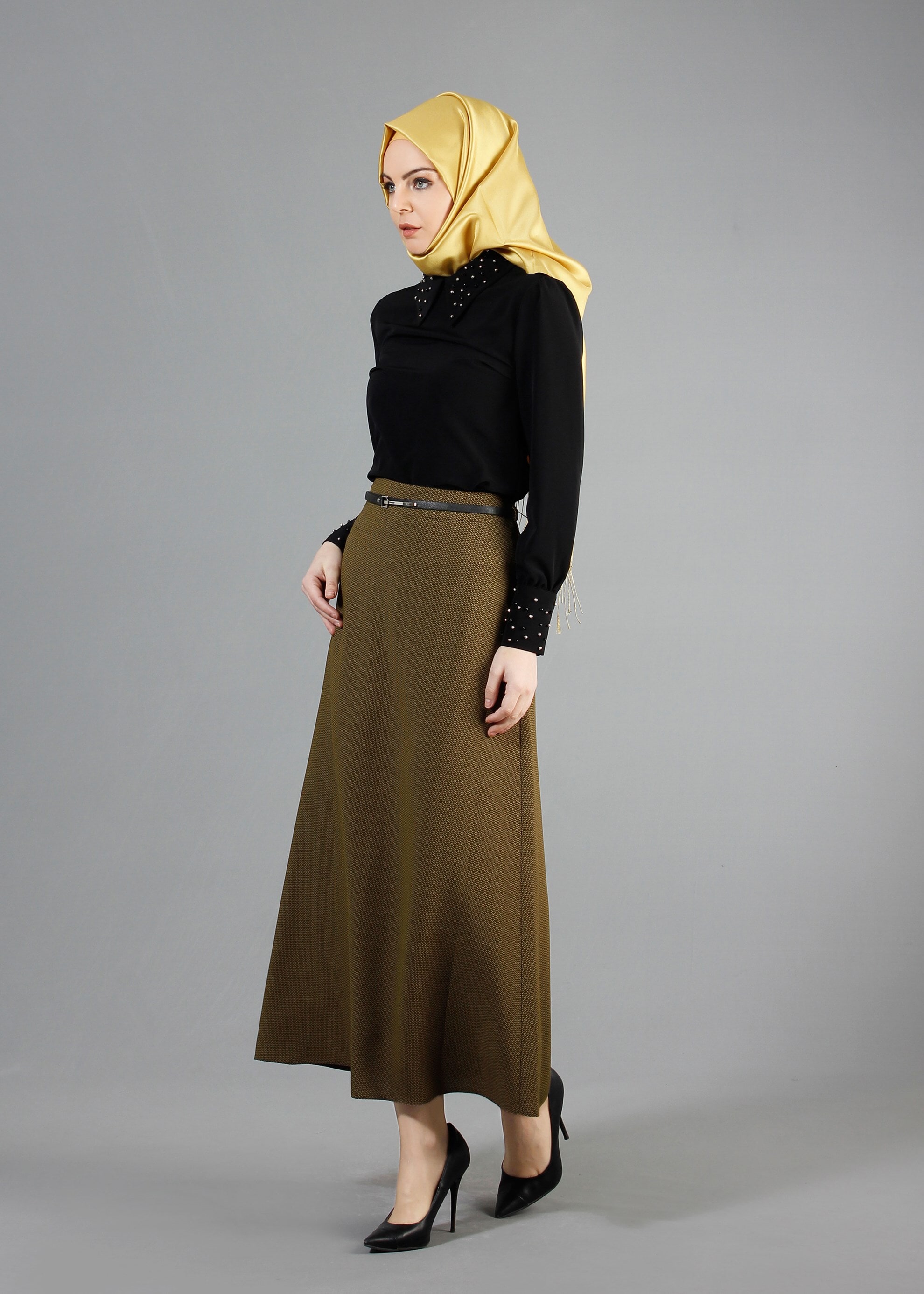 Tesettür giyim SARI 6856 Çitlenbik Tesettür Etek  40/48