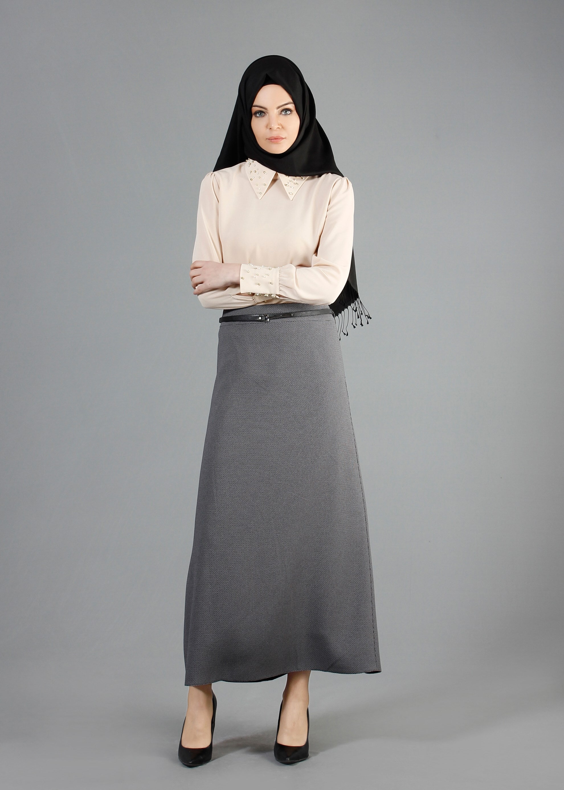 Tesettür giyim GRİ 6856 Çitlenbik Tesettür Etek  40/48