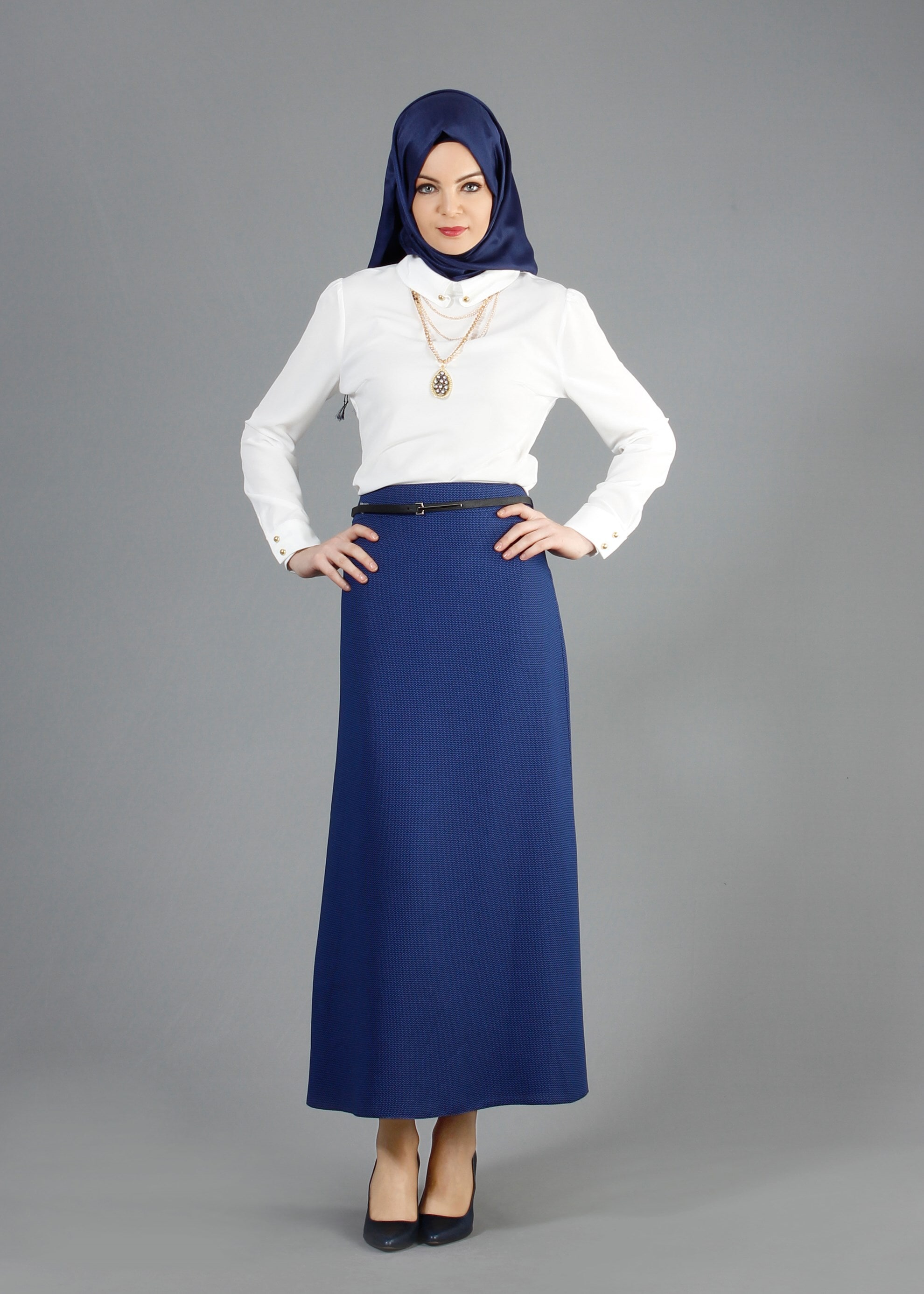 Tesettür giyim LACİVERT 6856 Çitlenbik Tesettür Etek  40/48
