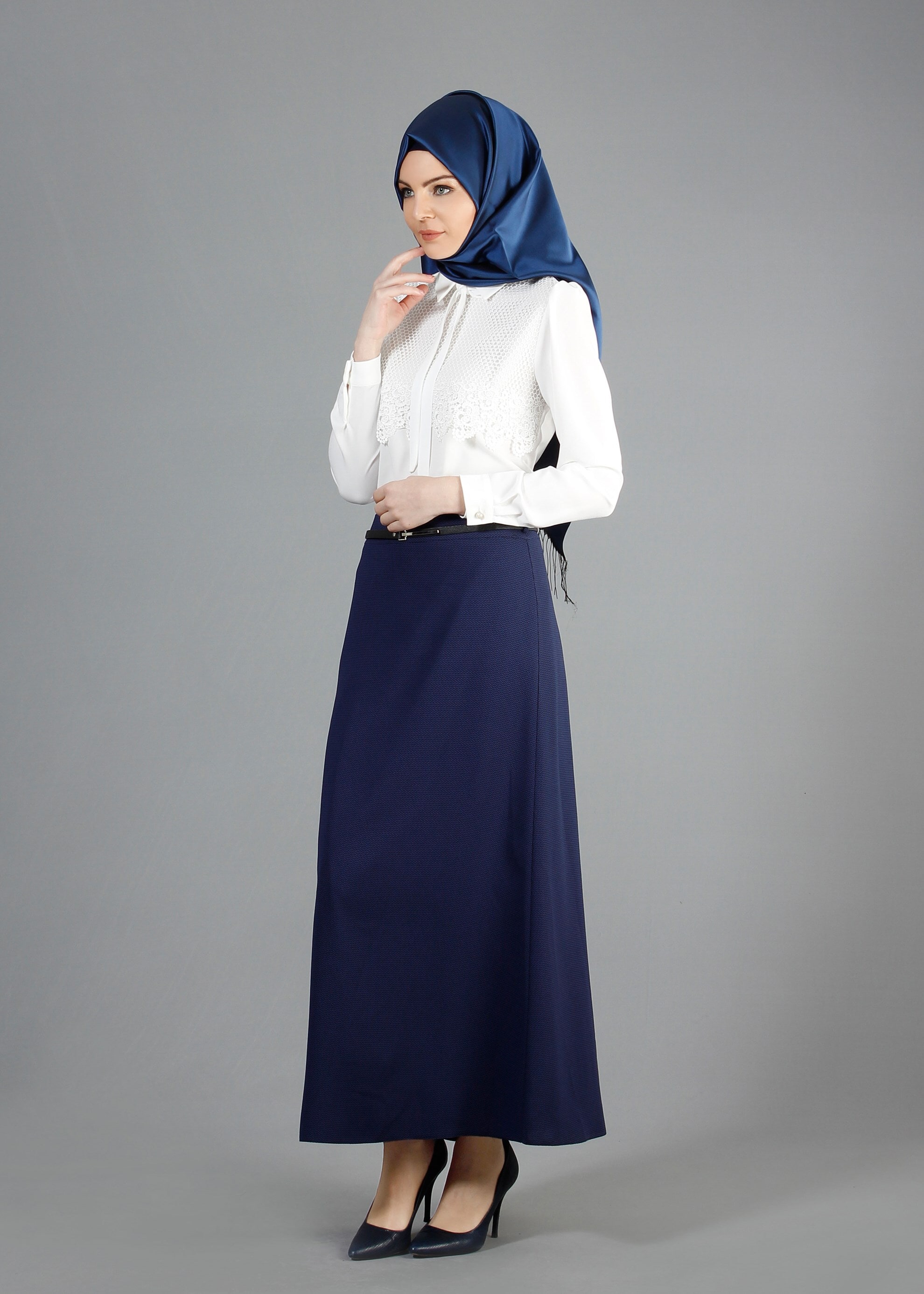 Tesettür giyim LACİVERT 6856 Çitlenbik Tesettür Etek  40/48