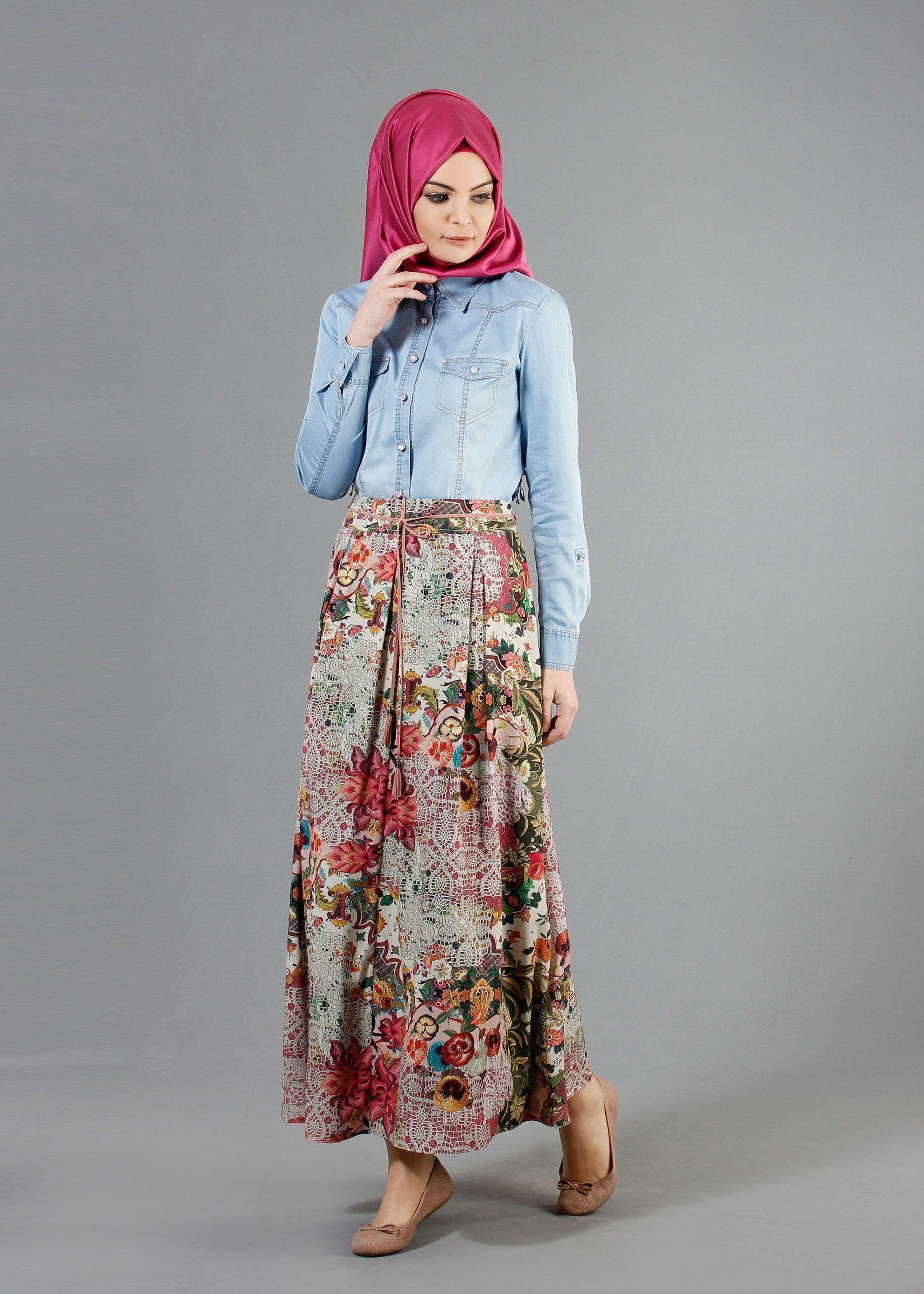 Tesettür giyim PUDRA 6860 Rosa Tesettür Etek 38/42 TEK38