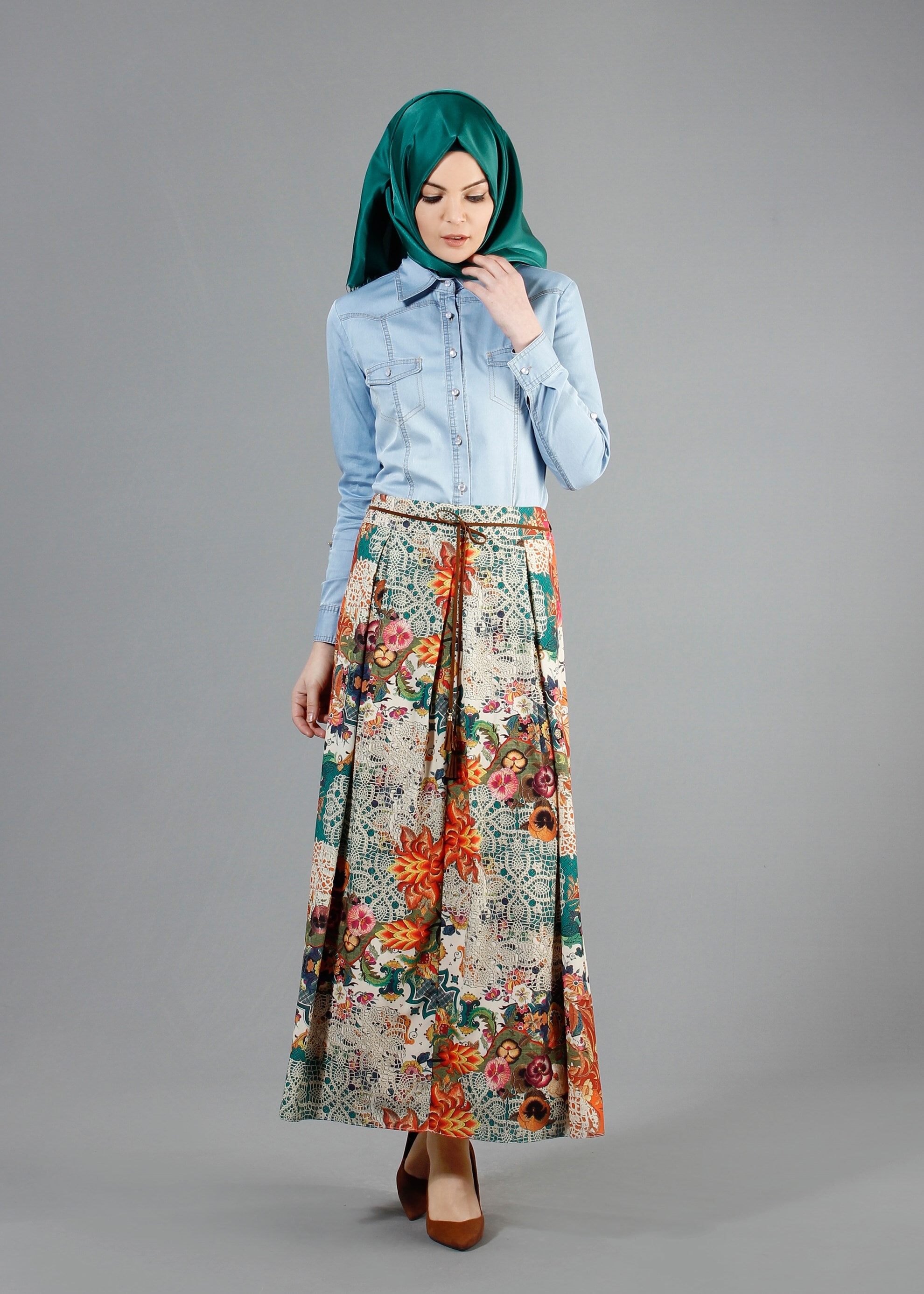 Tesettür giyim HAKİ 6860 Rosa Tesettür Etek 38/42 TEK38