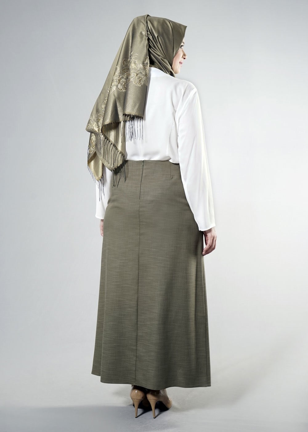 Tesettür giyim HAKİ 6861 NEW SHİNE ETEK 44/52