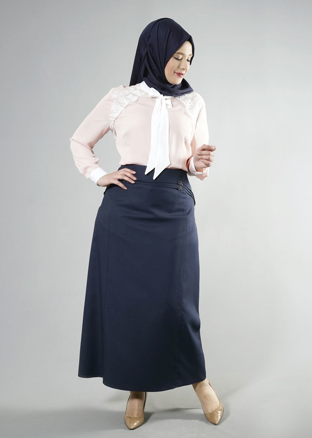 Tesettür giyim LACİVERT 6861 NEW SHİNE ETEK 44/52
