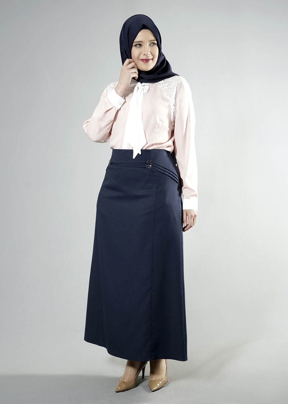 Tesettür giyim LACİVERT 6861 NEW SHİNE ETEK 44/52