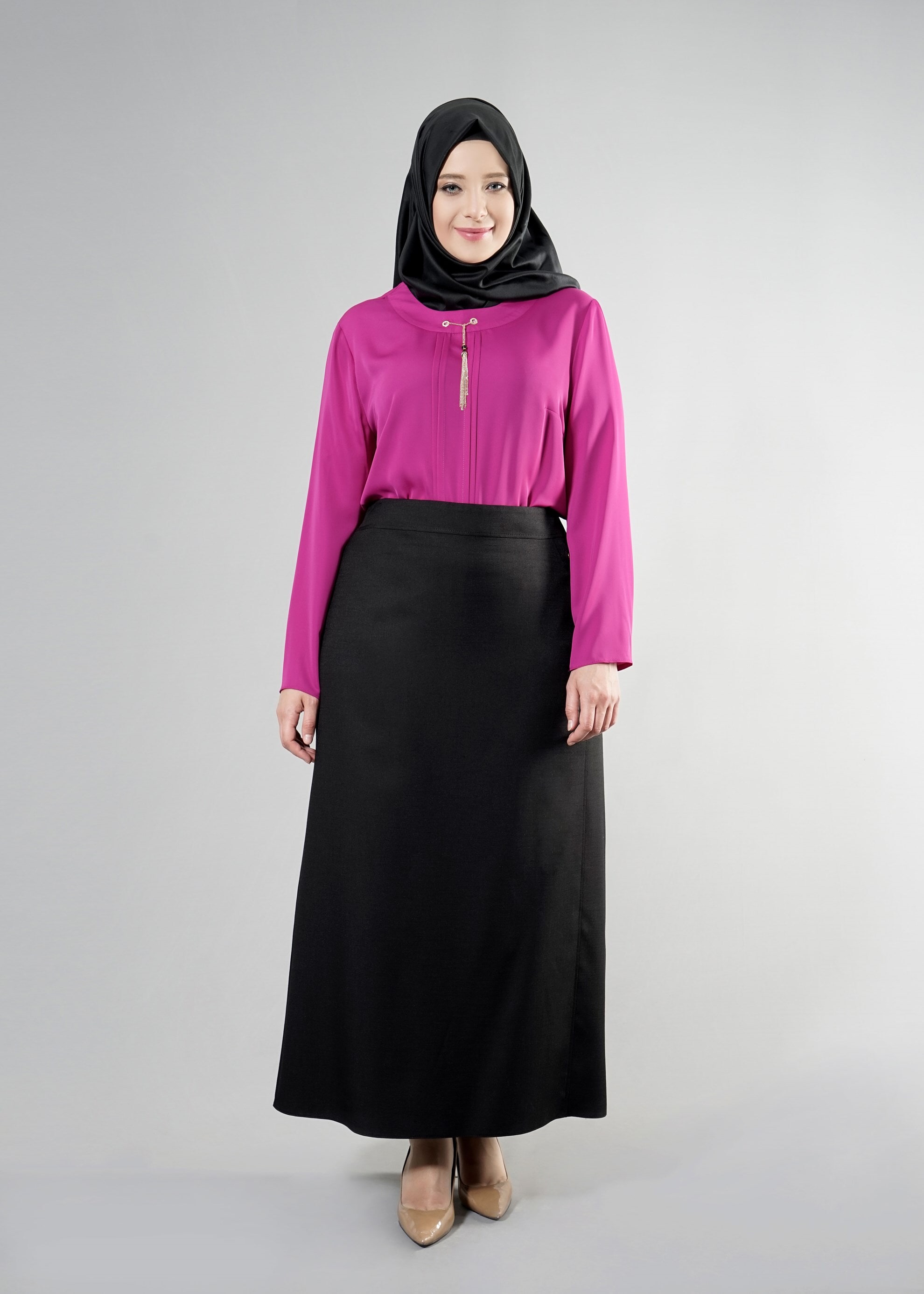 Tesettür giyim SİYAH 6862 NEW SHİNE ETEK 44/52 TEK42