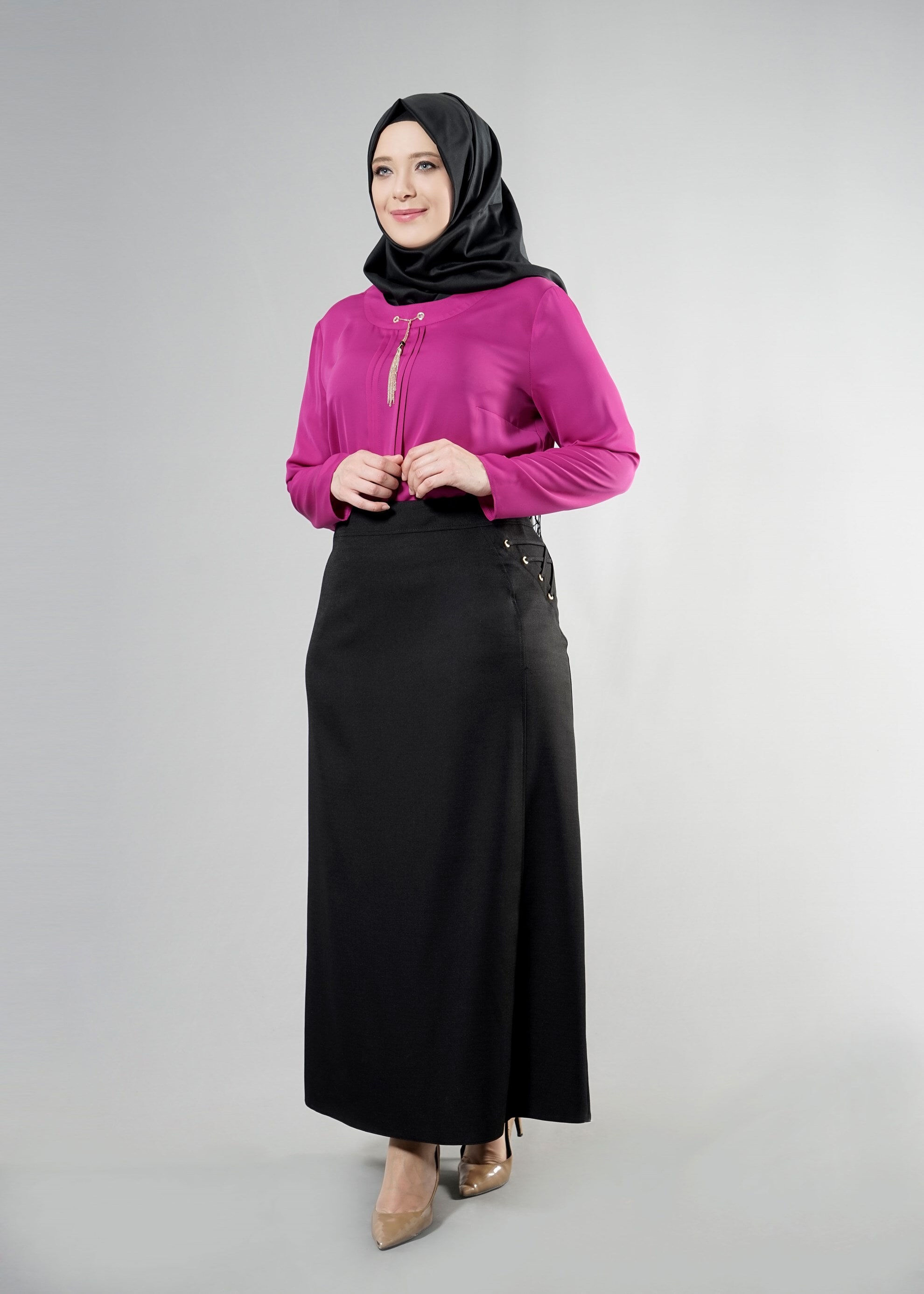 Tesettür giyim SİYAH 6862 NEW SHİNE ETEK 44/52 TEK42