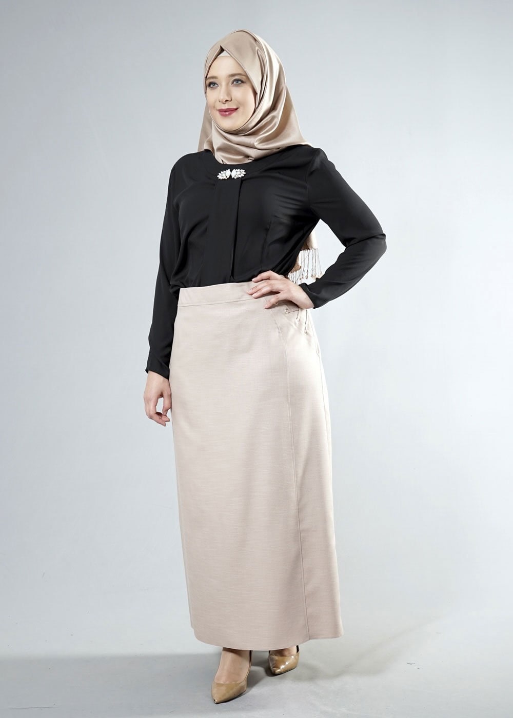 Tesettür giyim BEJ 6862 NEW SHİNE ETEK 44/52 TEK42
