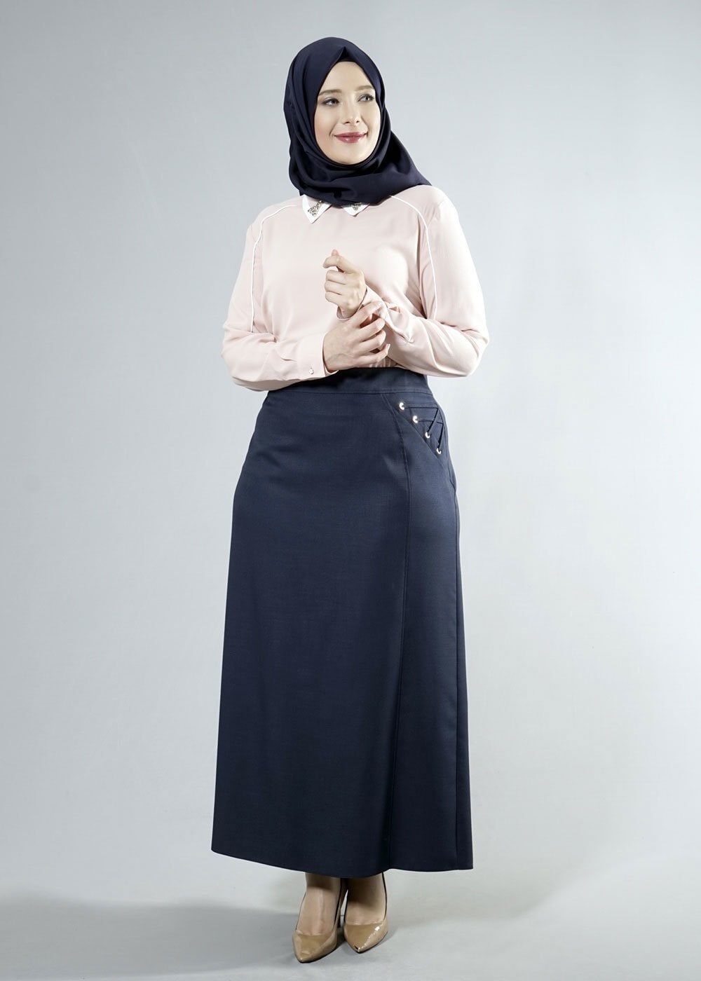 Tesettür giyim LACİVERT 6862 NEW SHİNE ETEK 44/52 TEK42