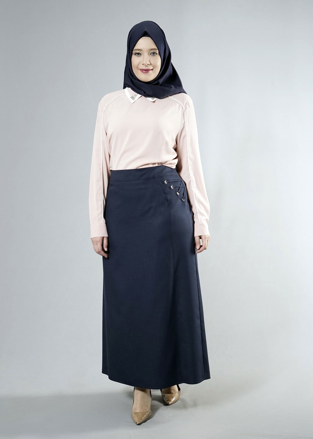 Tesettür giyim LACİVERT 6862 NEW SHİNE ETEK 44/52 TEK42