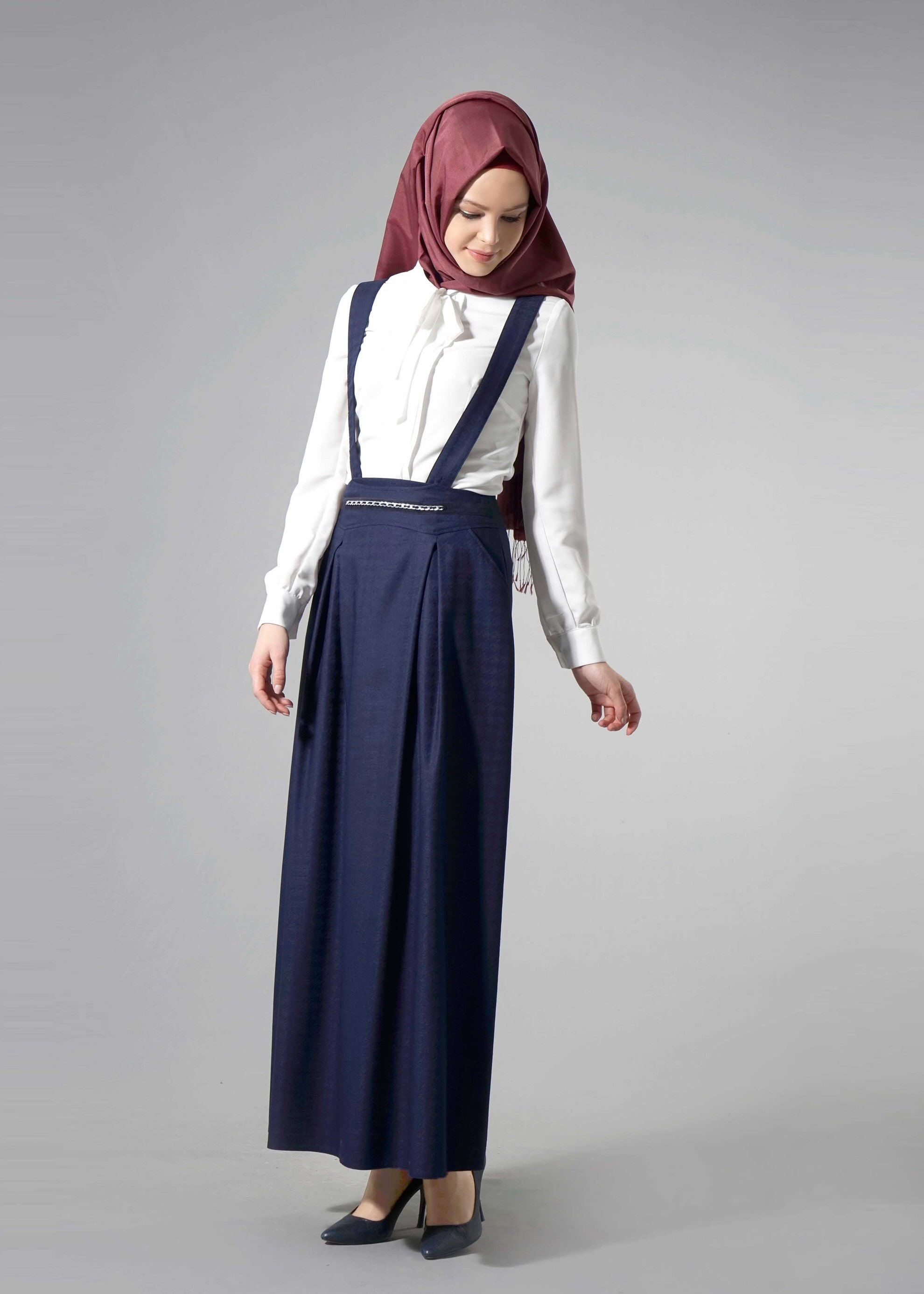 Tesettür giyim LACİVERT ZİNCİR DETAYLI SALOPET ETEK 6863