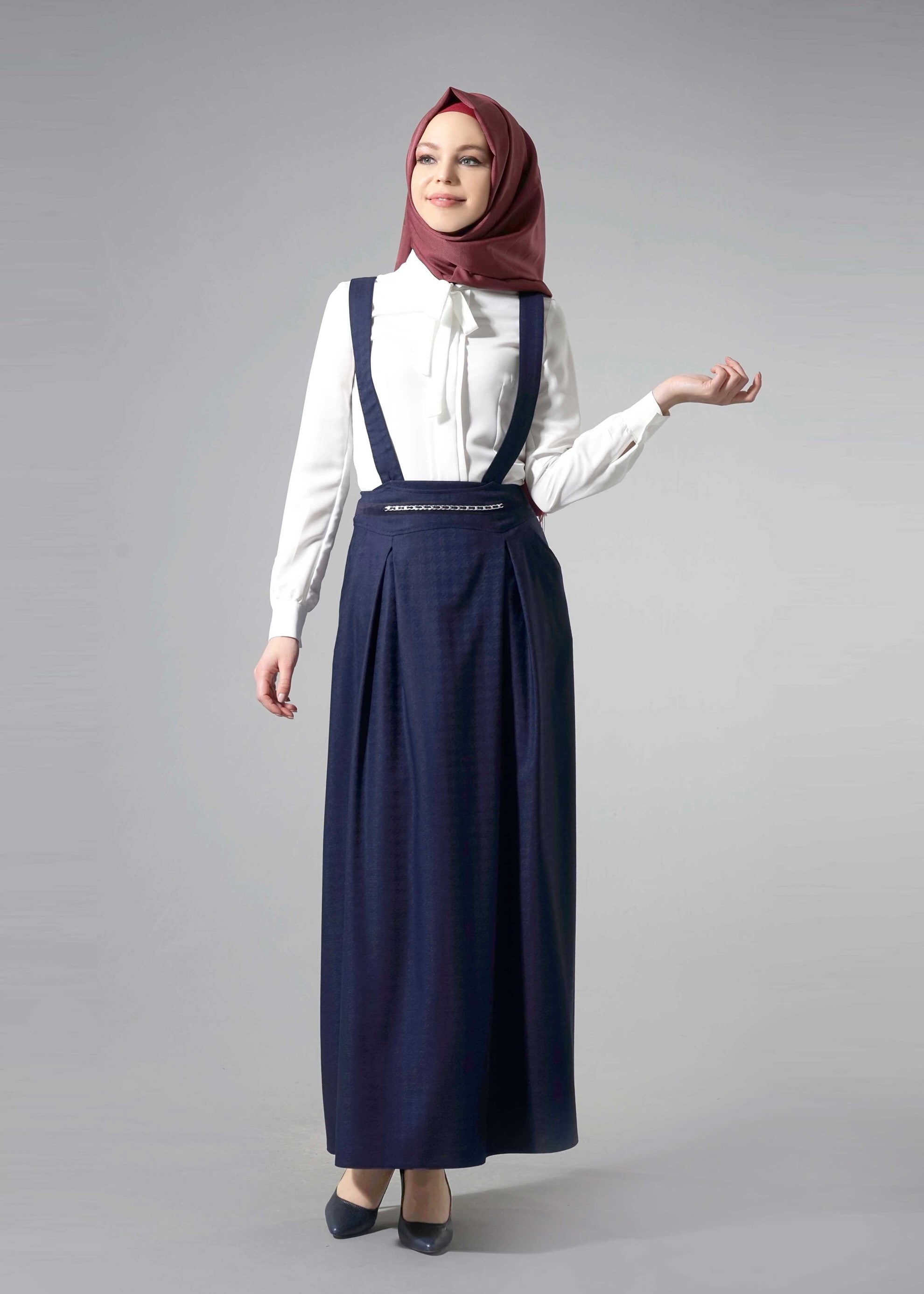 Tesettür giyim LACİVERT ZİNCİR DETAYLI SALOPET ETEK 6863