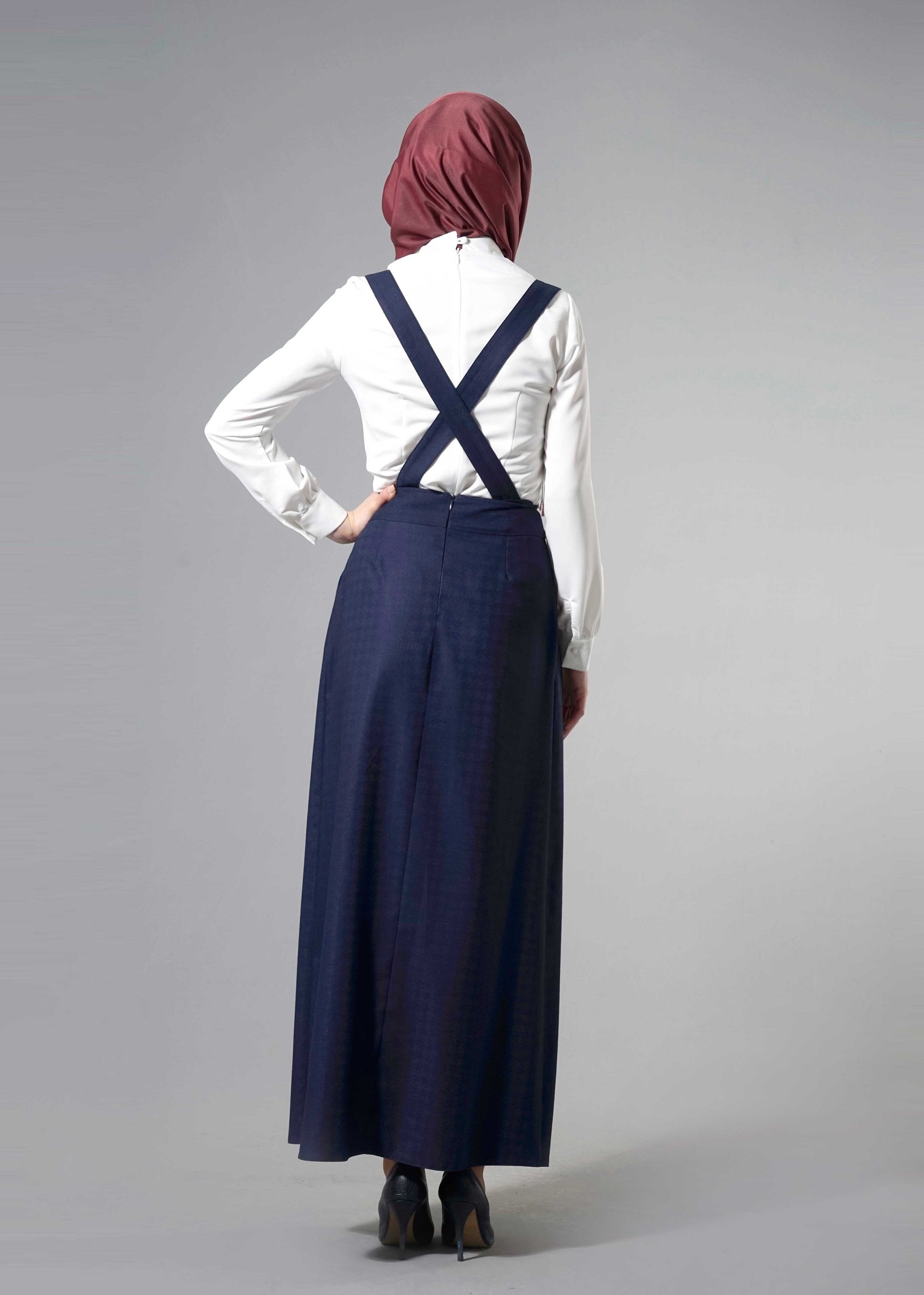 Tesettür giyim LACİVERT ZİNCİR DETAYLI SALOPET ETEK 6863