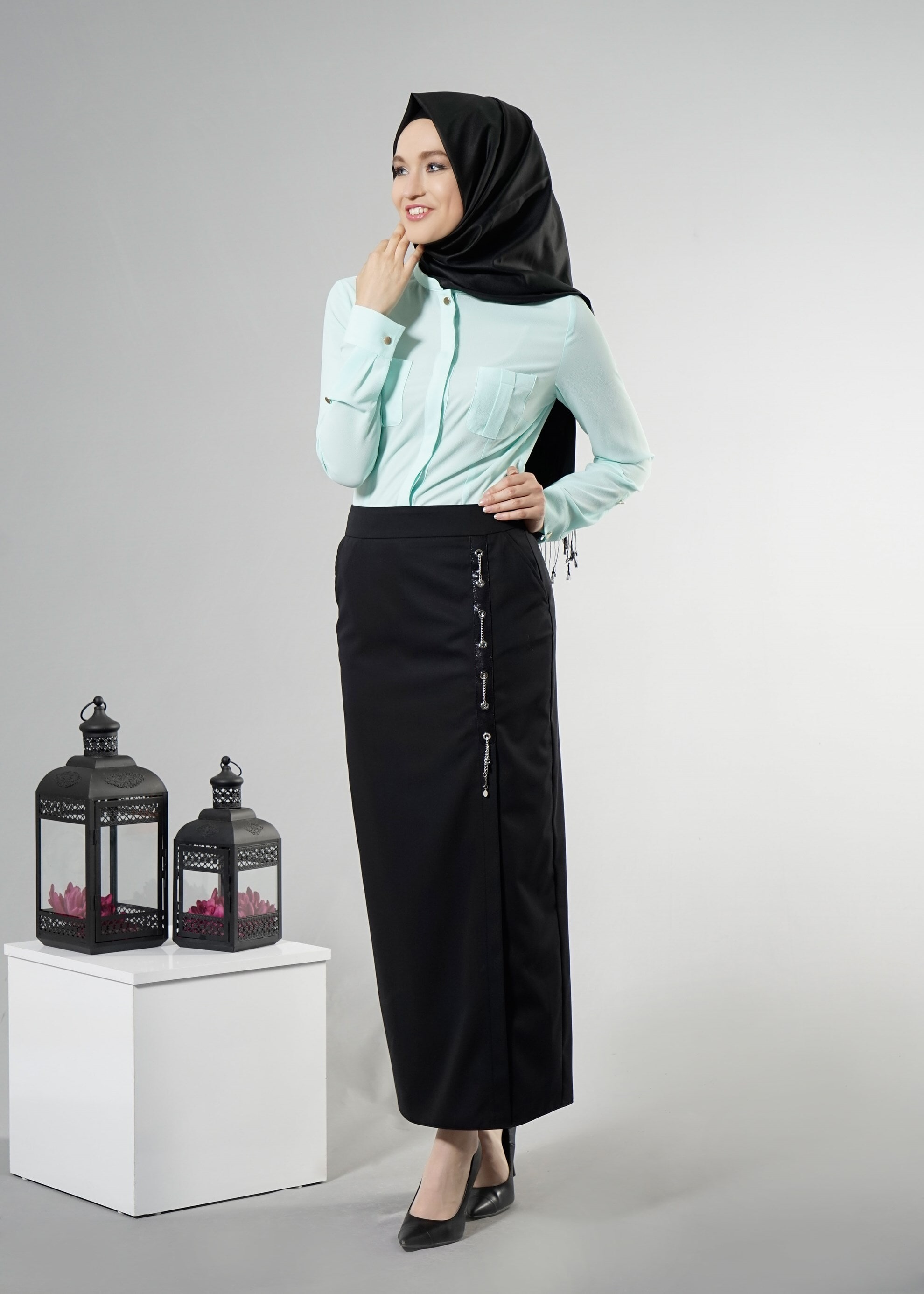 Tesettür giyim SİYAH 6864 Dulce Tesettür Etek 38/48