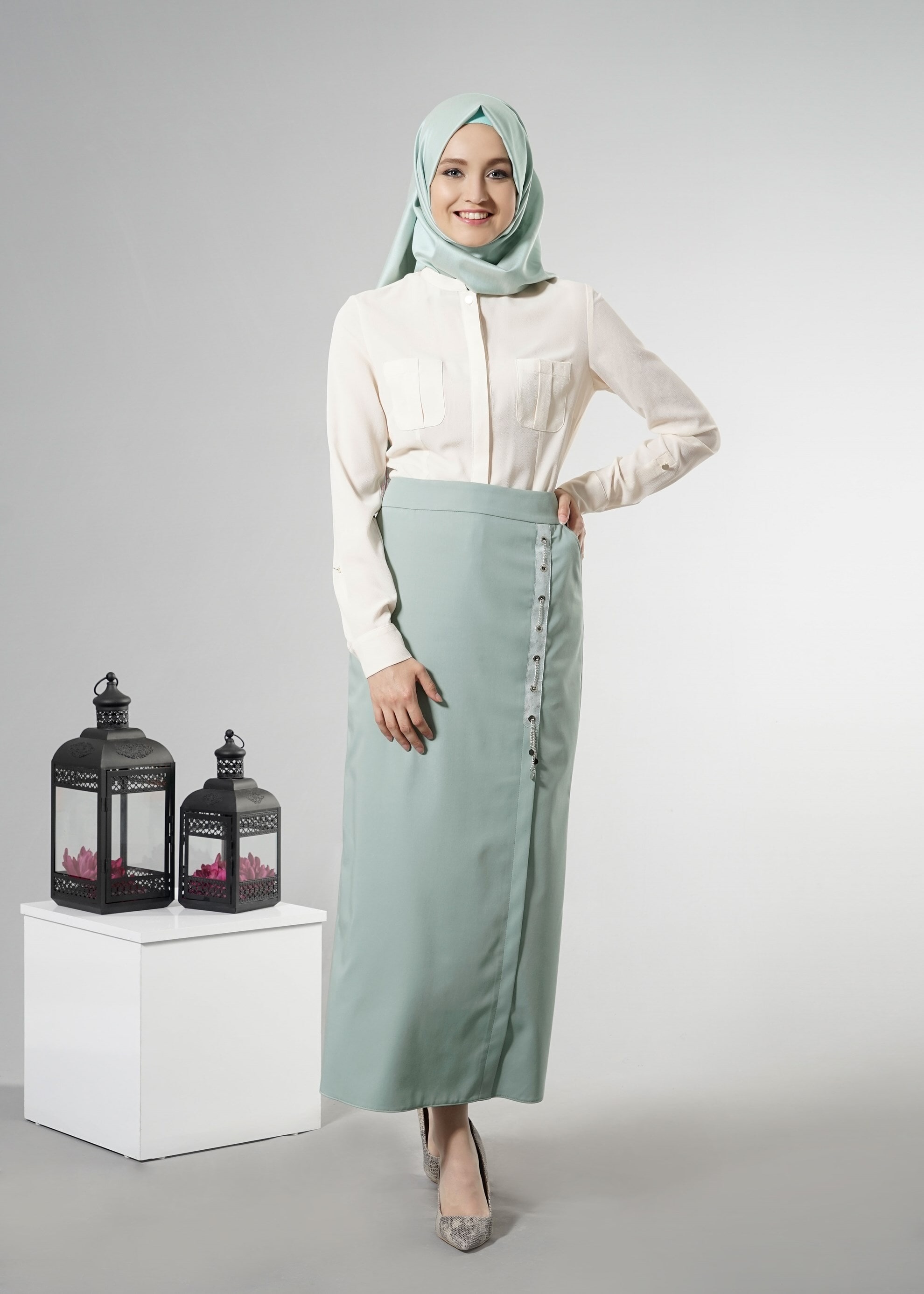 Tesettür giyim MAVİ 6864 Dulce Tesettür Etek 38/48