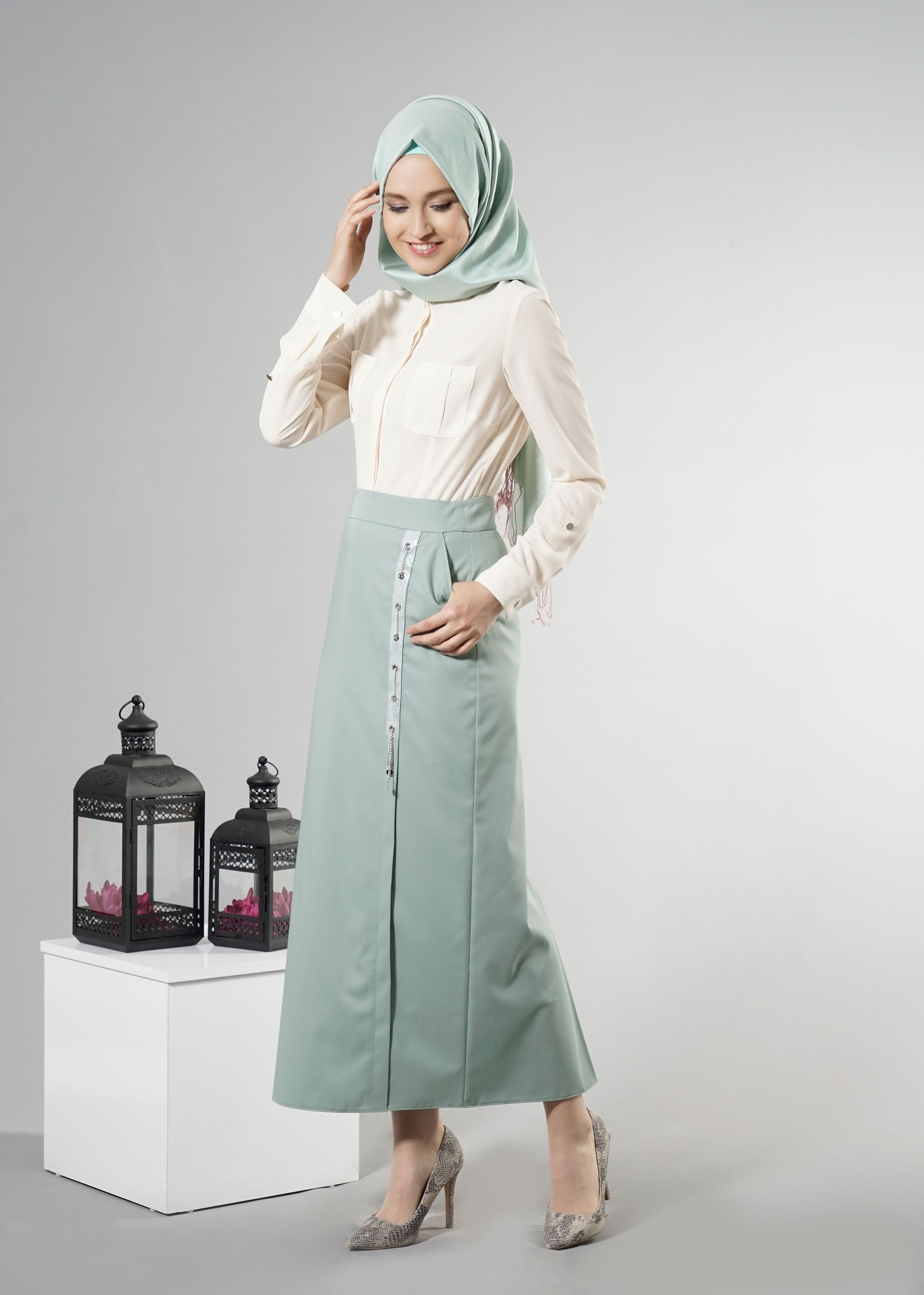 Tesettür giyim MAVİ 6864 Dulce Tesettür Etek 38/48