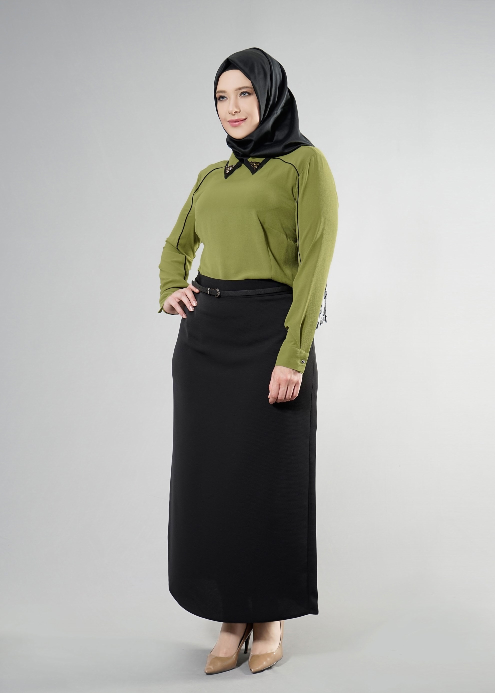 Tesettür giyim SİYAH 6866 Baklava Tesettür Etek 44/52 TEK42