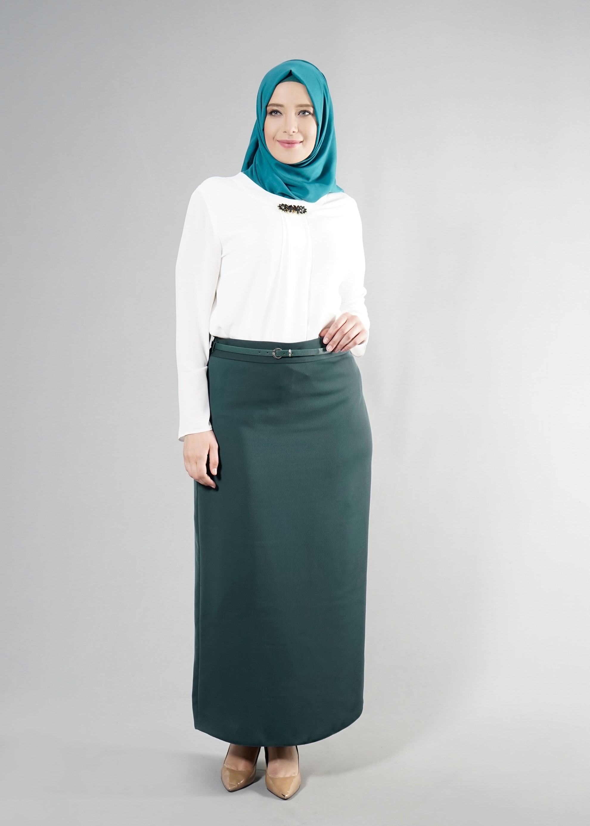 Tesettür giyim YEŞİL 6866 Baklava Tesettür Etek 44/52 TEK42