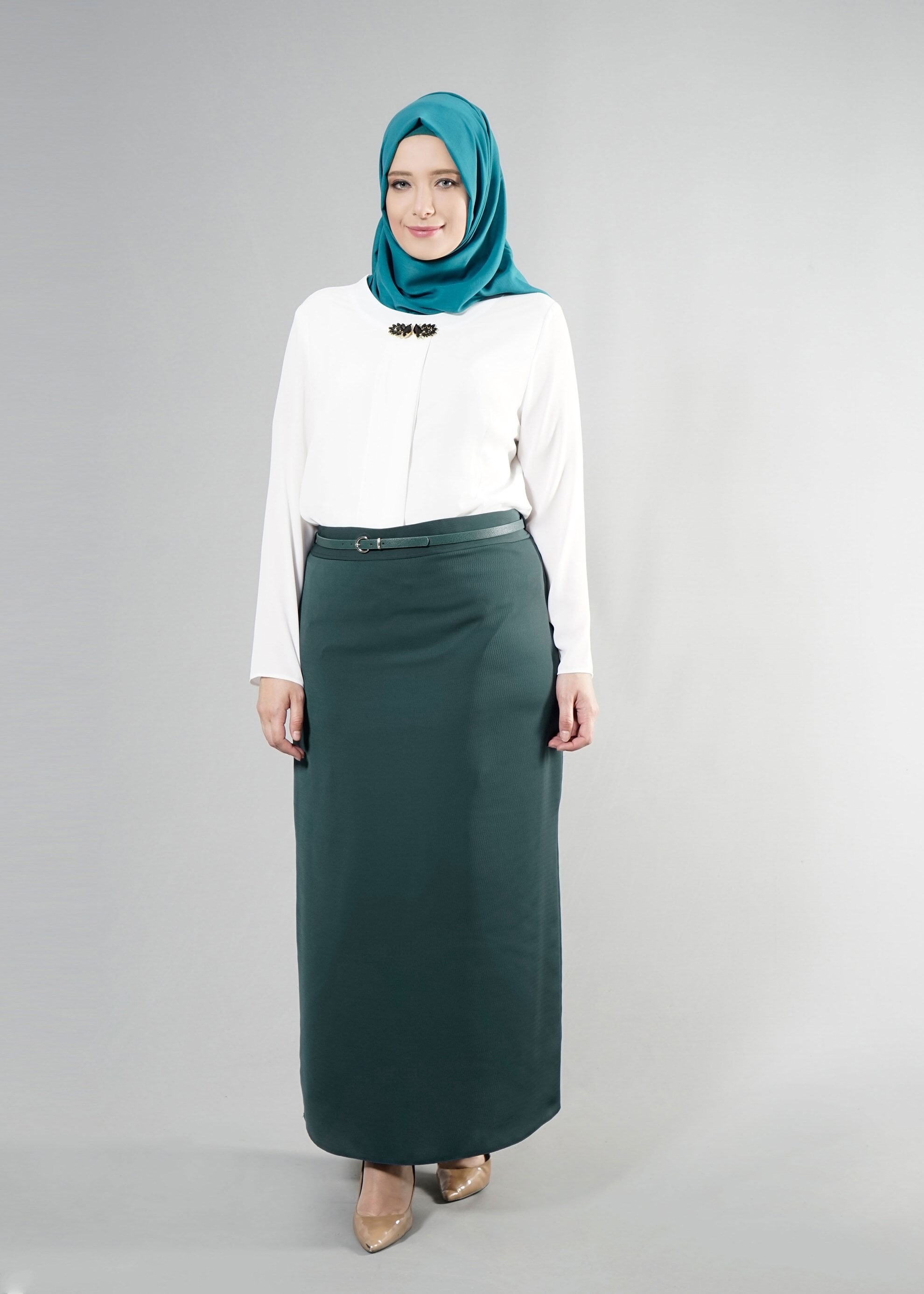 Tesettür giyim YEŞİL 6866 Baklava Tesettür Etek 44/52 TEK42