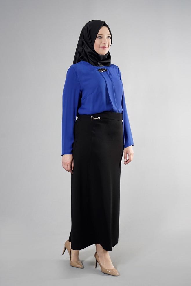 Vêtements hijab NOIR 6867 Duru Crep Tesettür Etek 44/52 TEK42 - ALVİNA