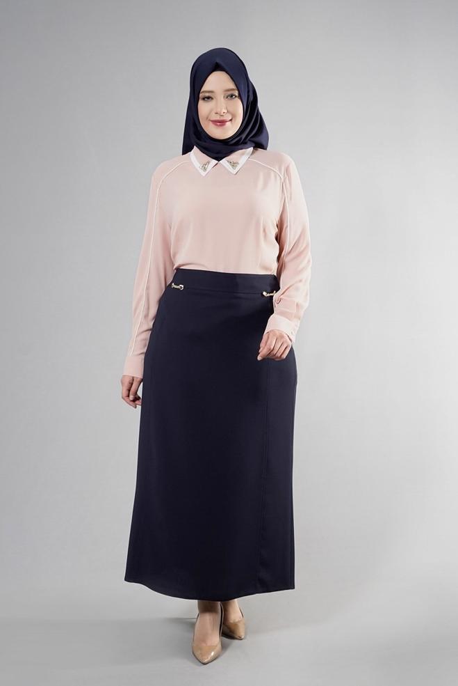 Vêtements hijab BLEU MARINE 6867 Duru Crep Tesettür Etek 44/52 TEK42 - ALVİNA