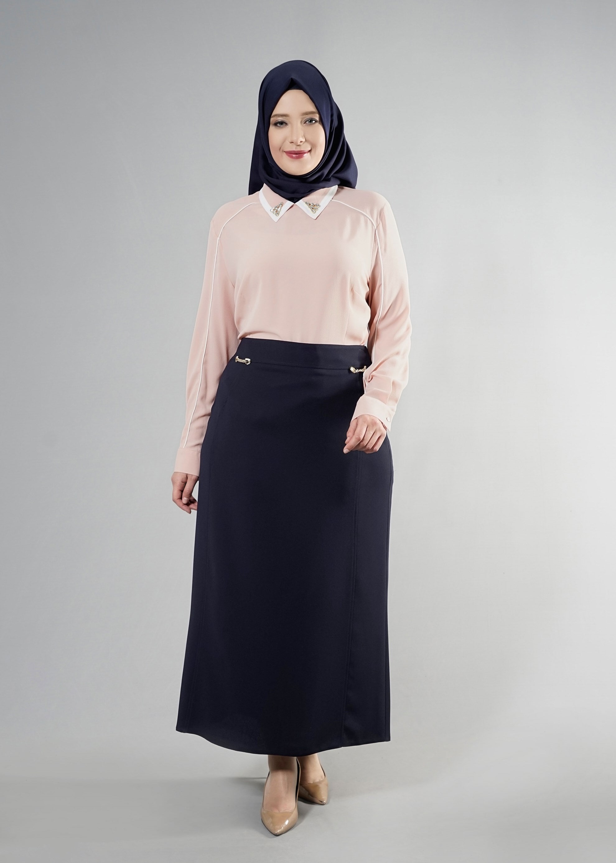 Tesettür giyim LACİVERT 6867 Duru Crep Tesettür Etek 44/52 TEK42
