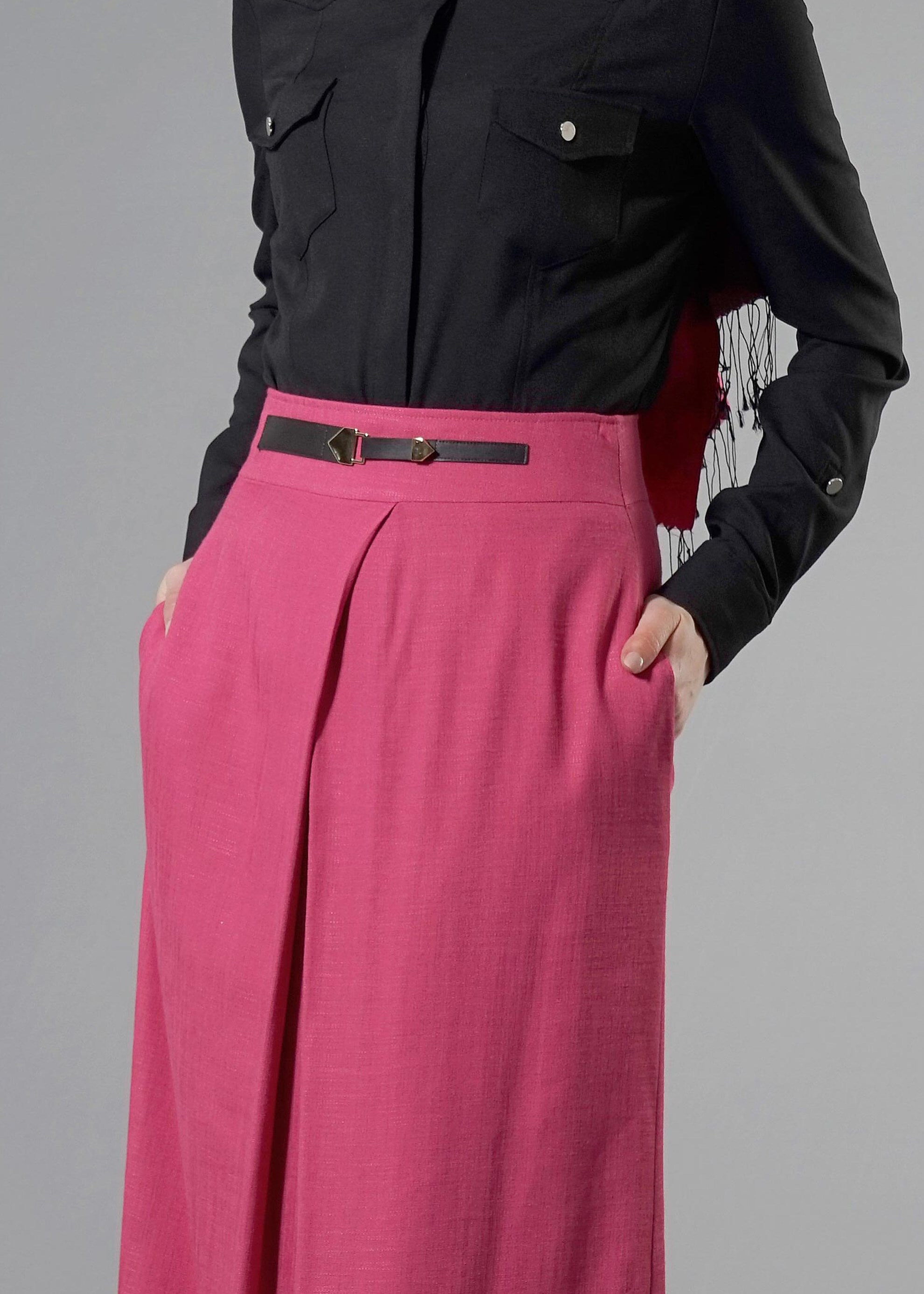 Tesettür giyim FUŞYA CEPLİ DÜZ KESİM ETEK 6869