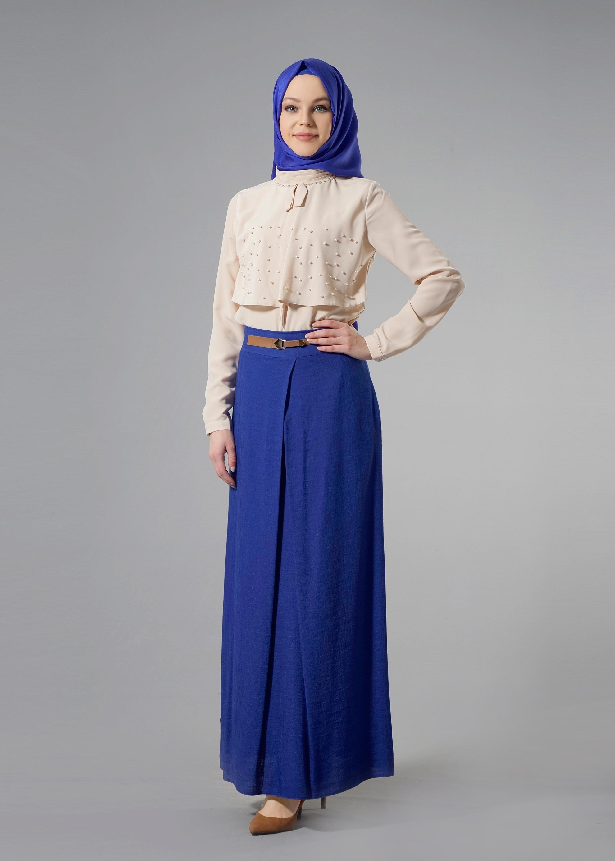 Tesettür giyim LACİVERT CEPLİ DÜZ KESİM ETEK 6869