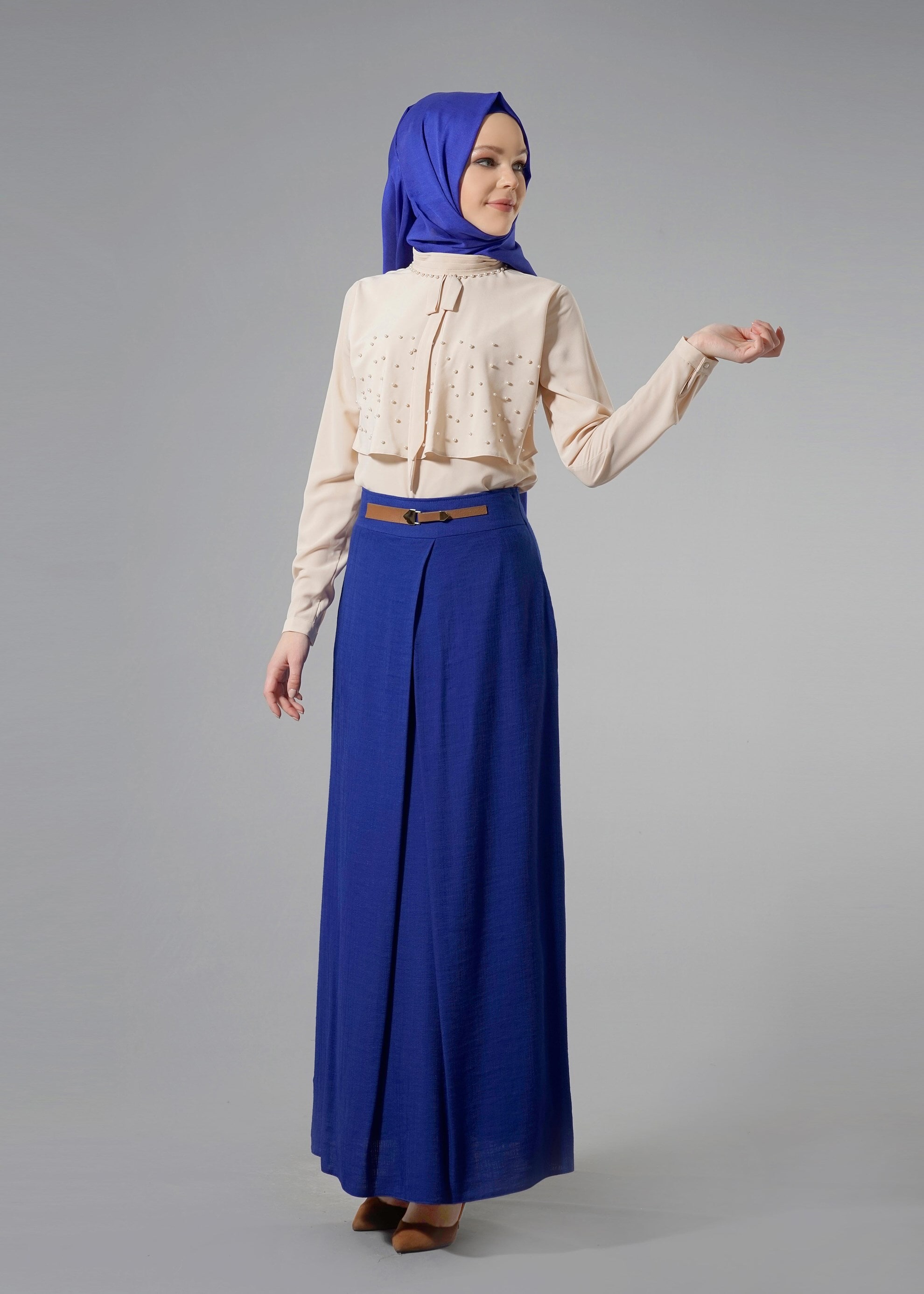 Tesettür giyim LACİVERT CEPLİ DÜZ KESİM ETEK 6869