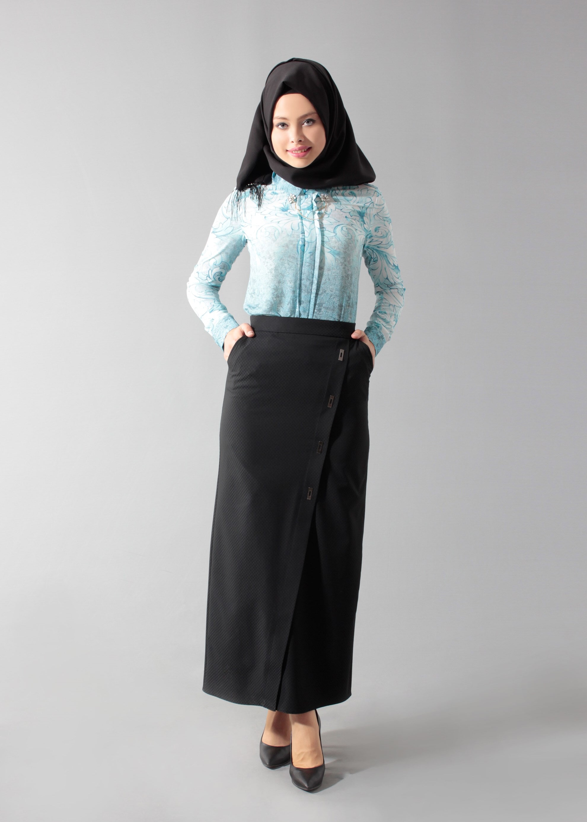 Tesettür giyim SİYAH 6870 43658 Tesettür Etek 38/44 TEK38
