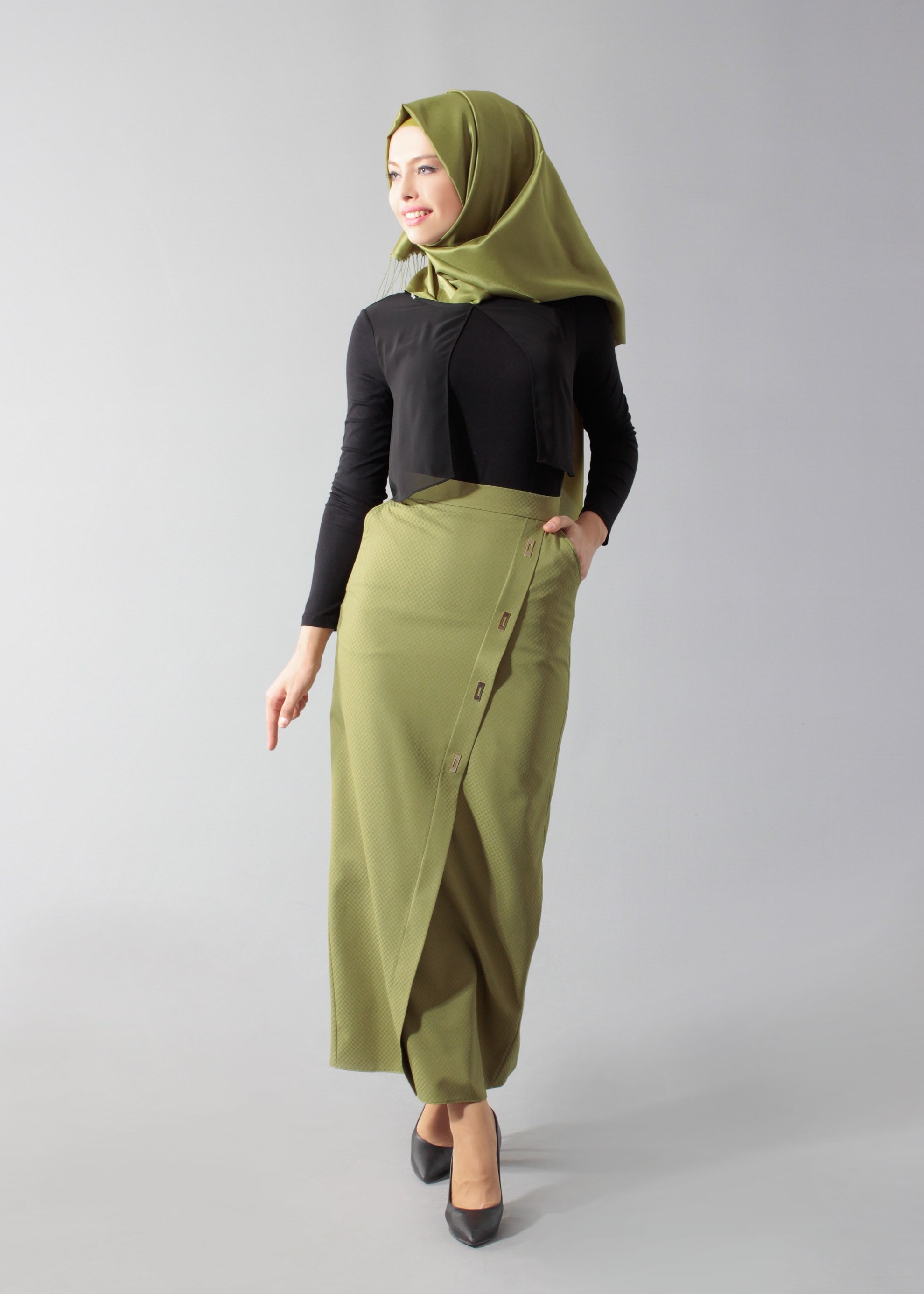Tesettür giyim YEŞİL 6870 43658 Tesettür Etek 38/44 TEK38